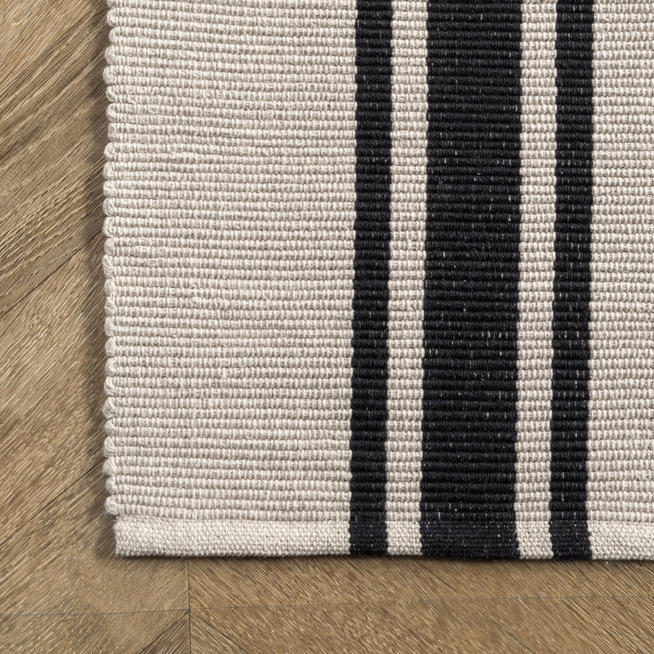 Yarrow Cotton Striped Rug | Ivory - Image 3
