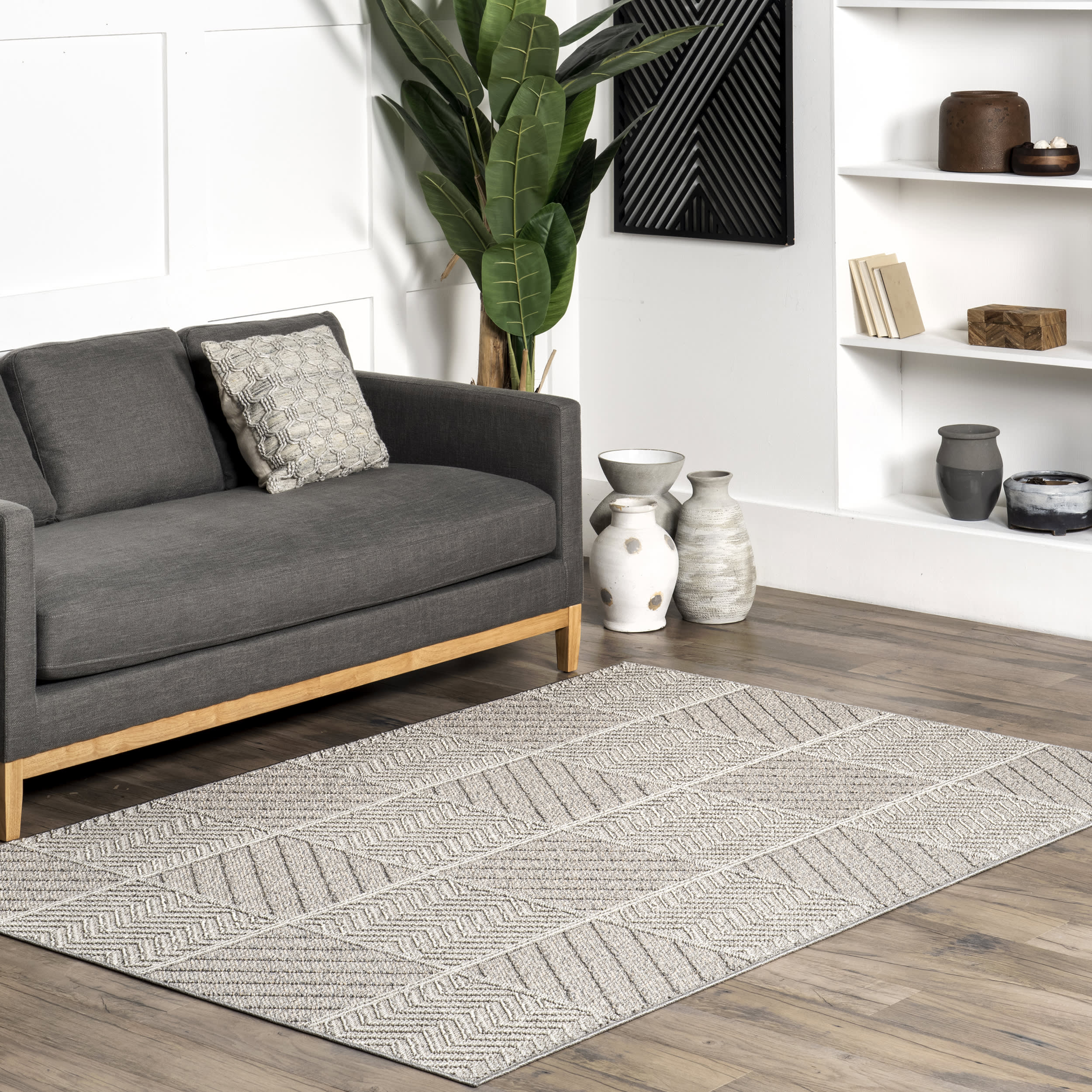 Yelena Contemporary Checkered Rug | Grey - Image 2