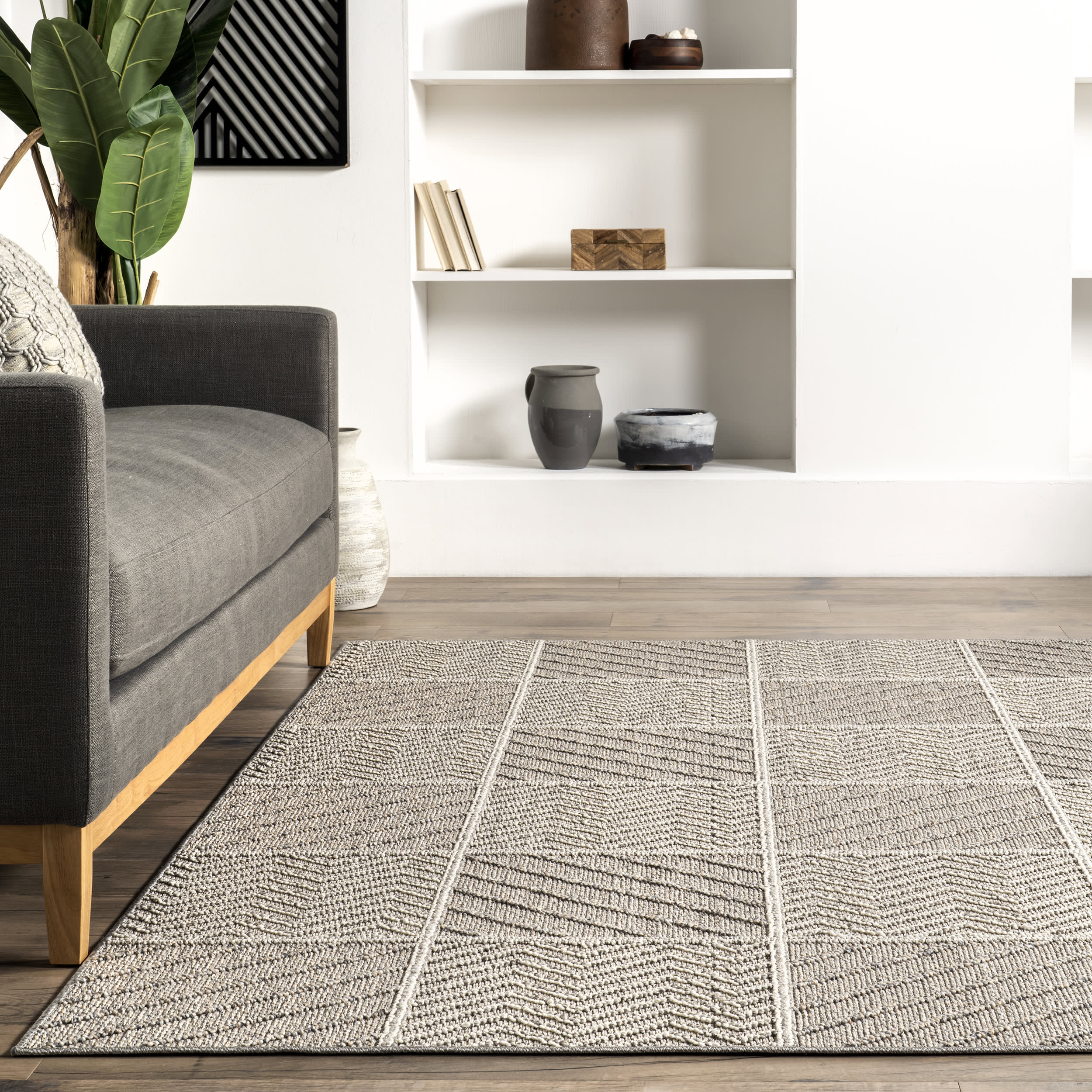 Yelena Contemporary Checkered Rug | Grey - Image 4