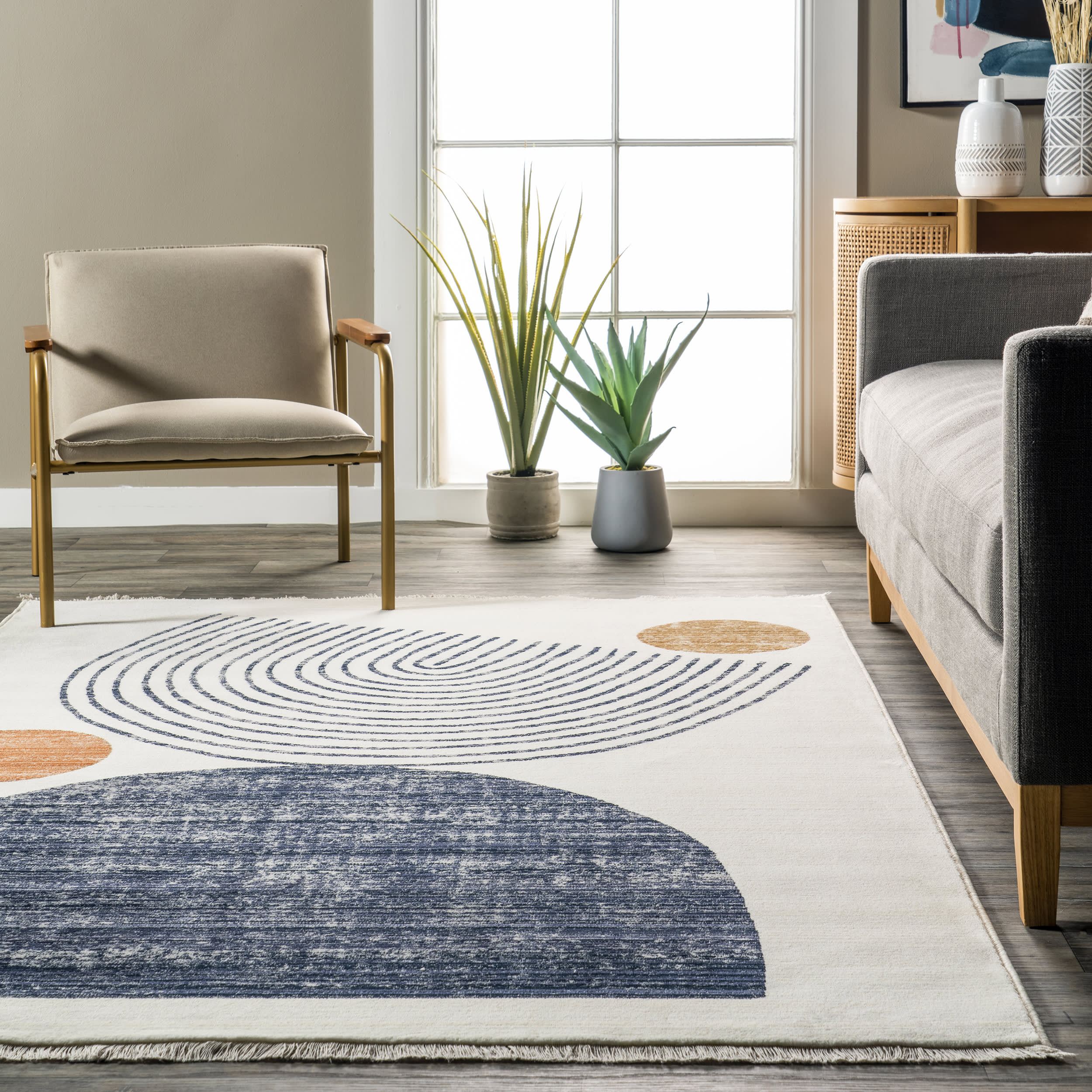 Yulissa Contemporary Rainbow Rug | Beige - Image 4