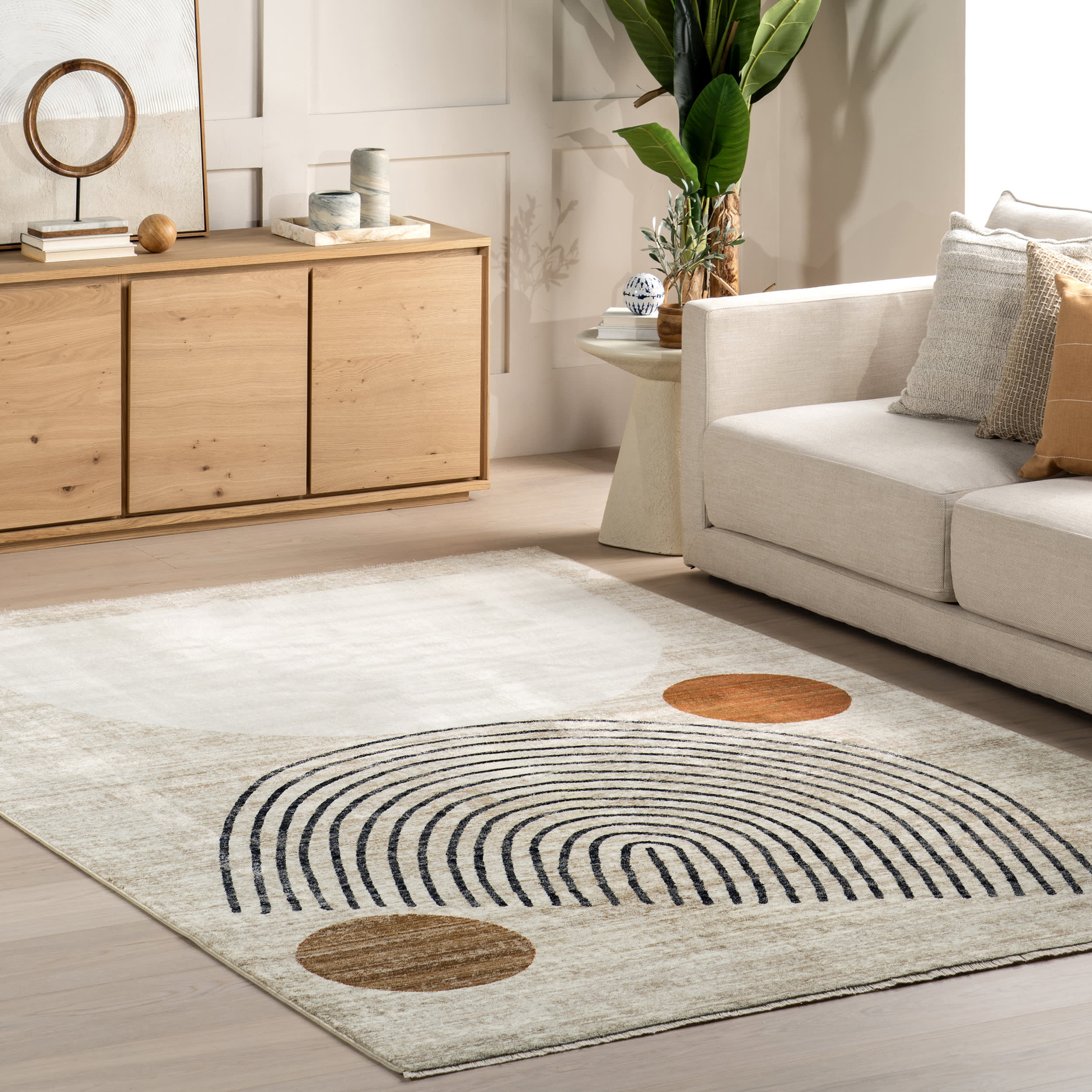 Yulissa Contemporary Rainbow Rug | Ivory - Image 2