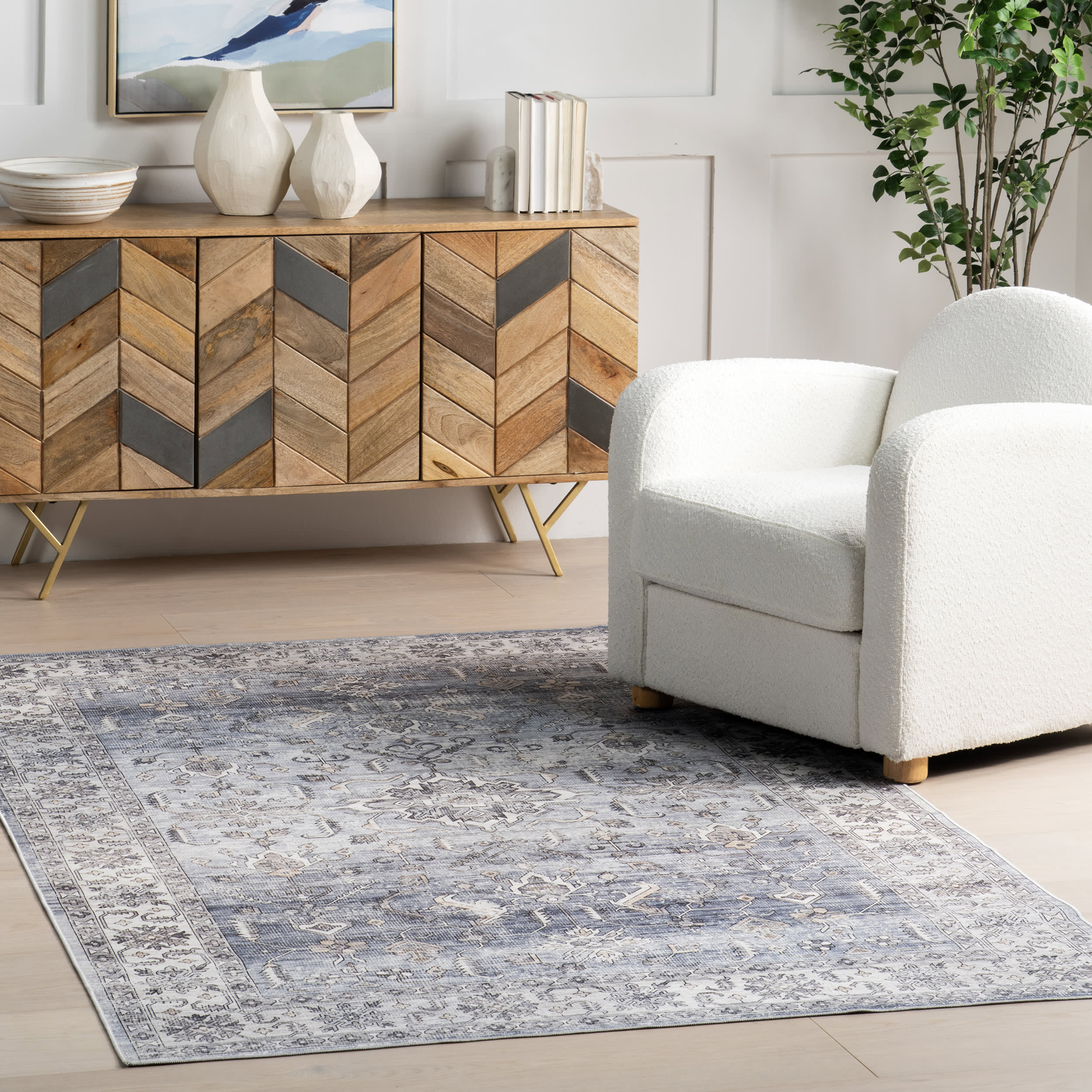 Yvette Spill Proof Washable Rug | Blue - Image 2