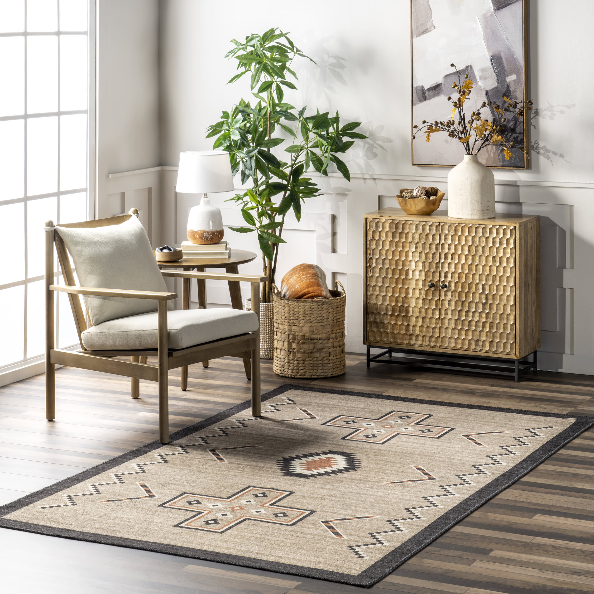 Zahaira Washable Aztec Rug | Brown - Image 2