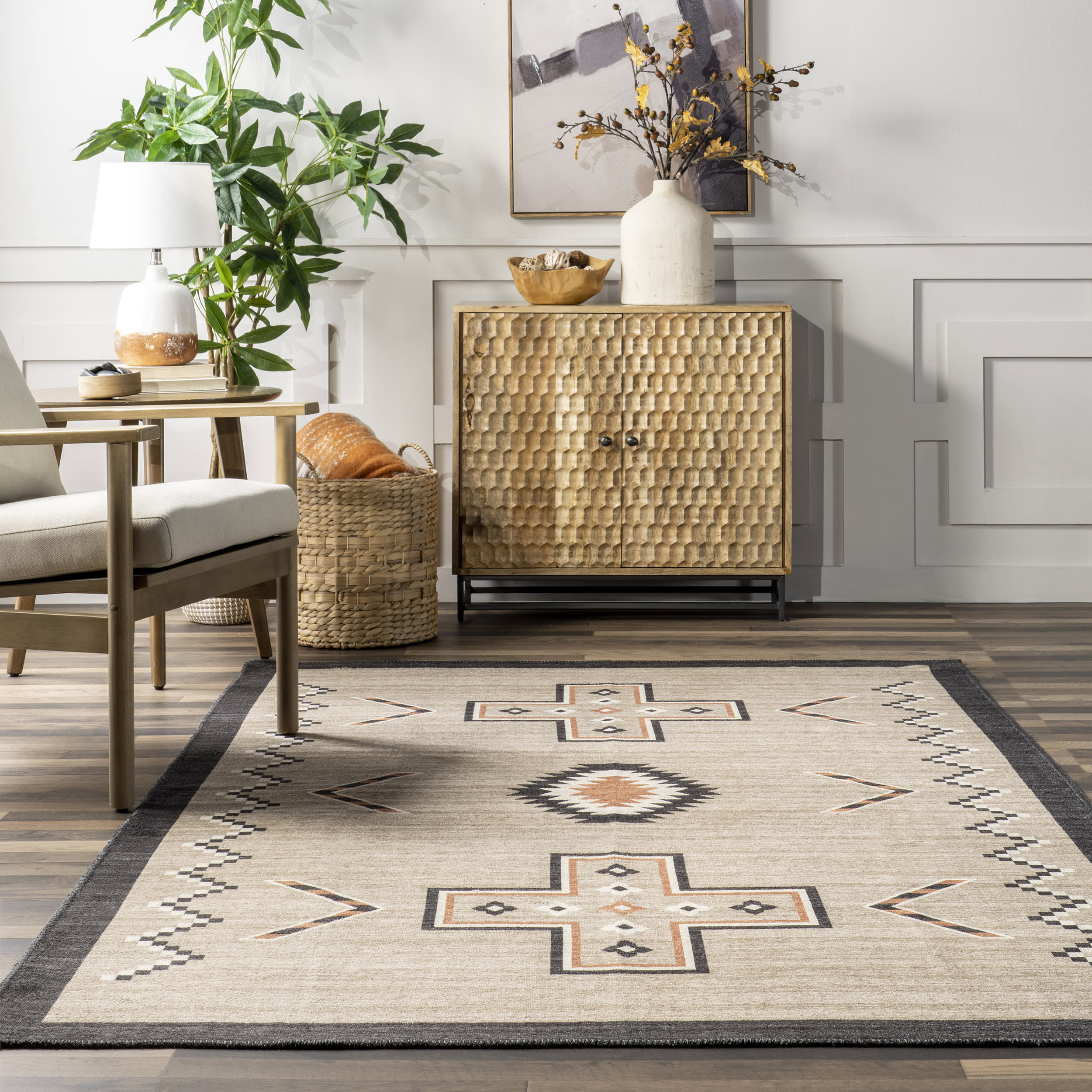 Zahaira Washable Aztec Rug | Brown - Image 4