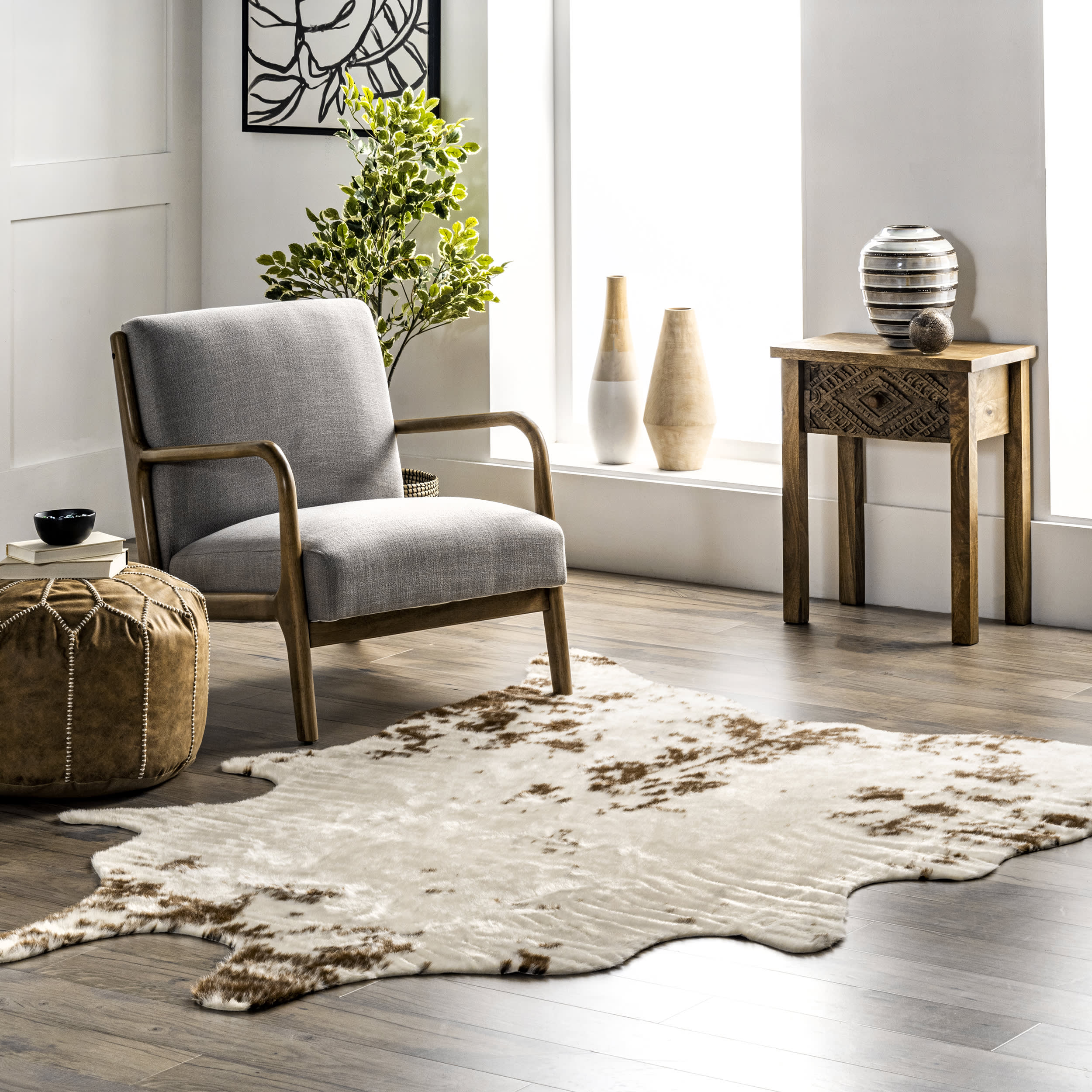 Zahara Faux Cowhide Washable Rug | Brown - Image 2