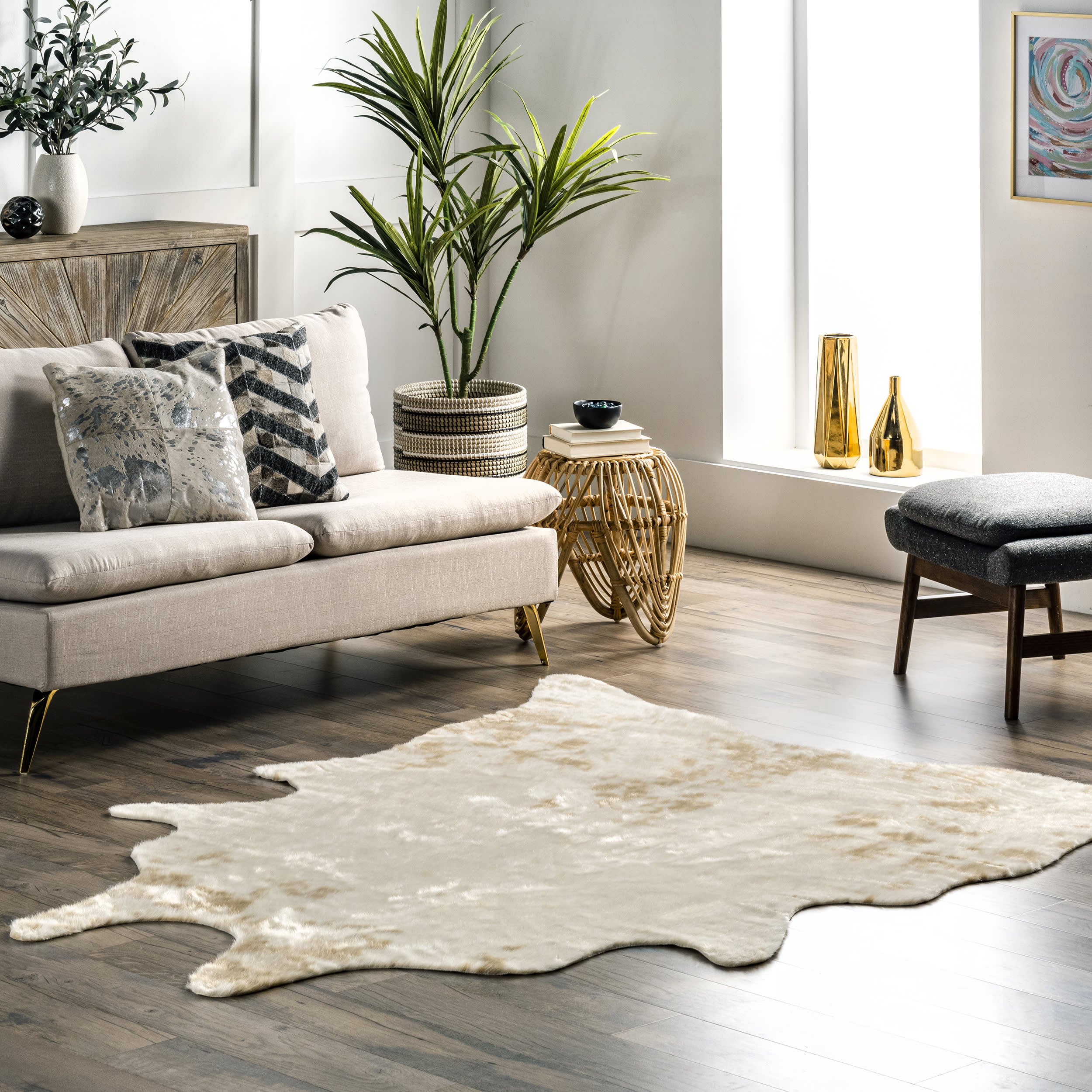 Zahara Faux Cowhide Washable Rug | Off White - Image 2