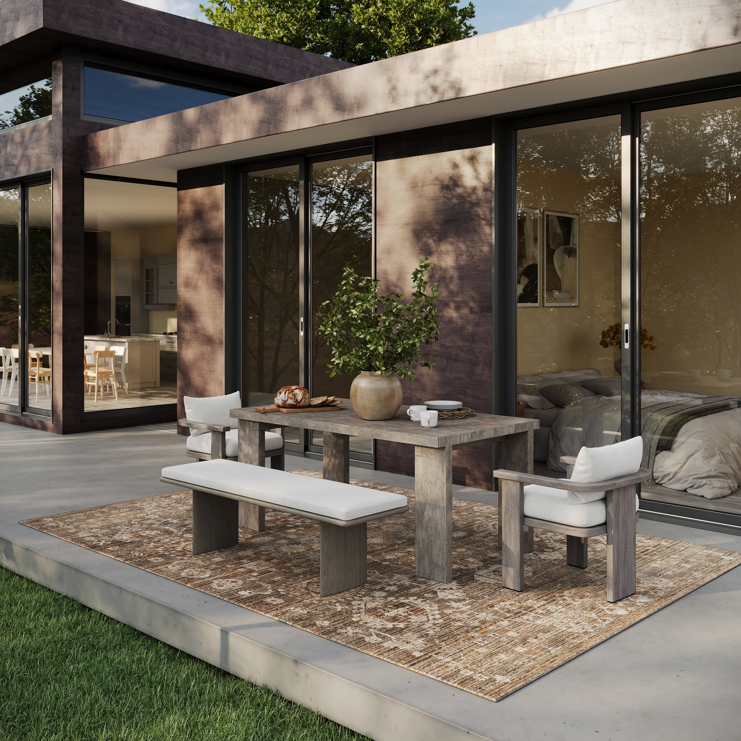 Zanira Traditional Woven Floral Indoor/Outdoor Washable Rug | Brown - Image 2