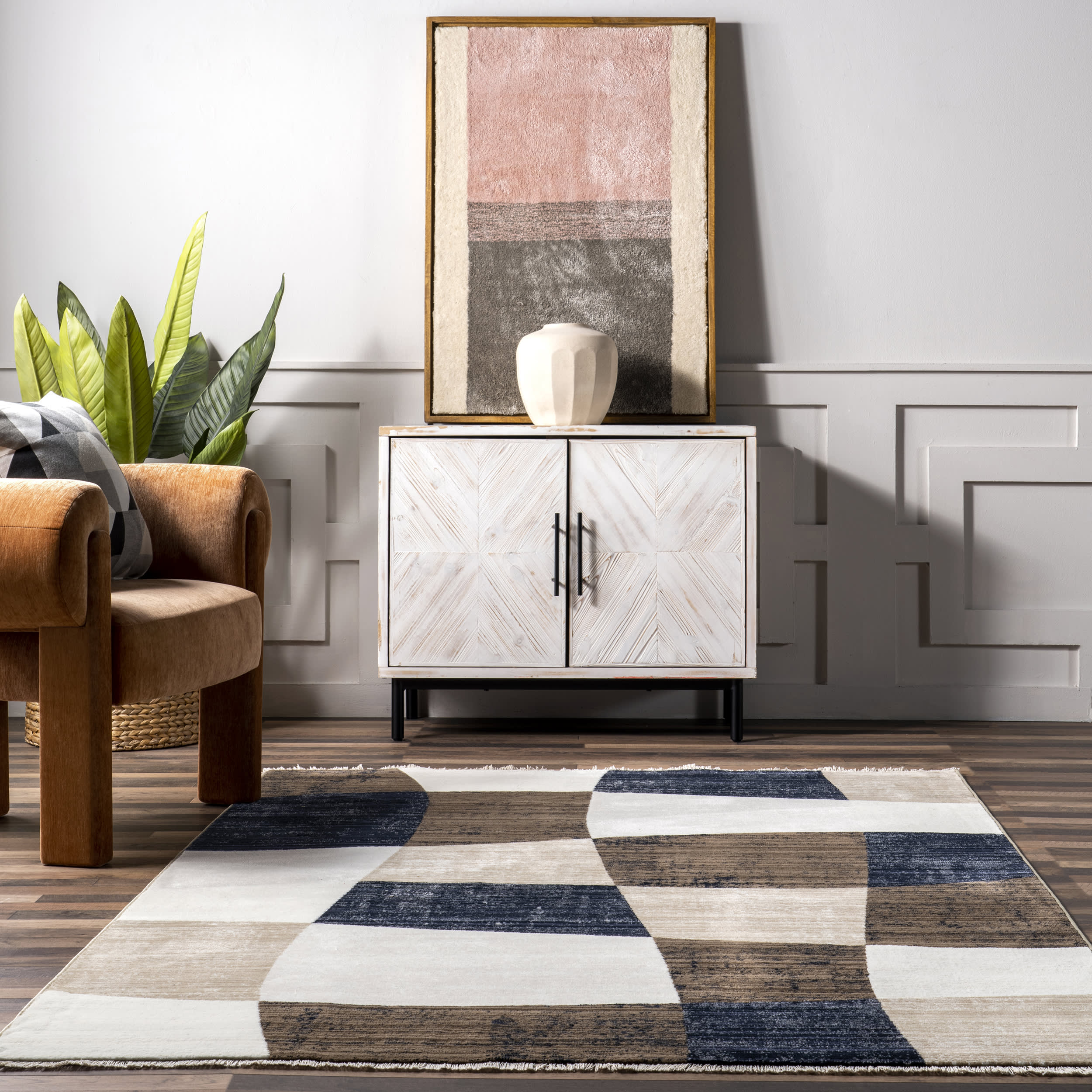 Zaniyah Abstract Checkered Rug | Neutral - Image 4