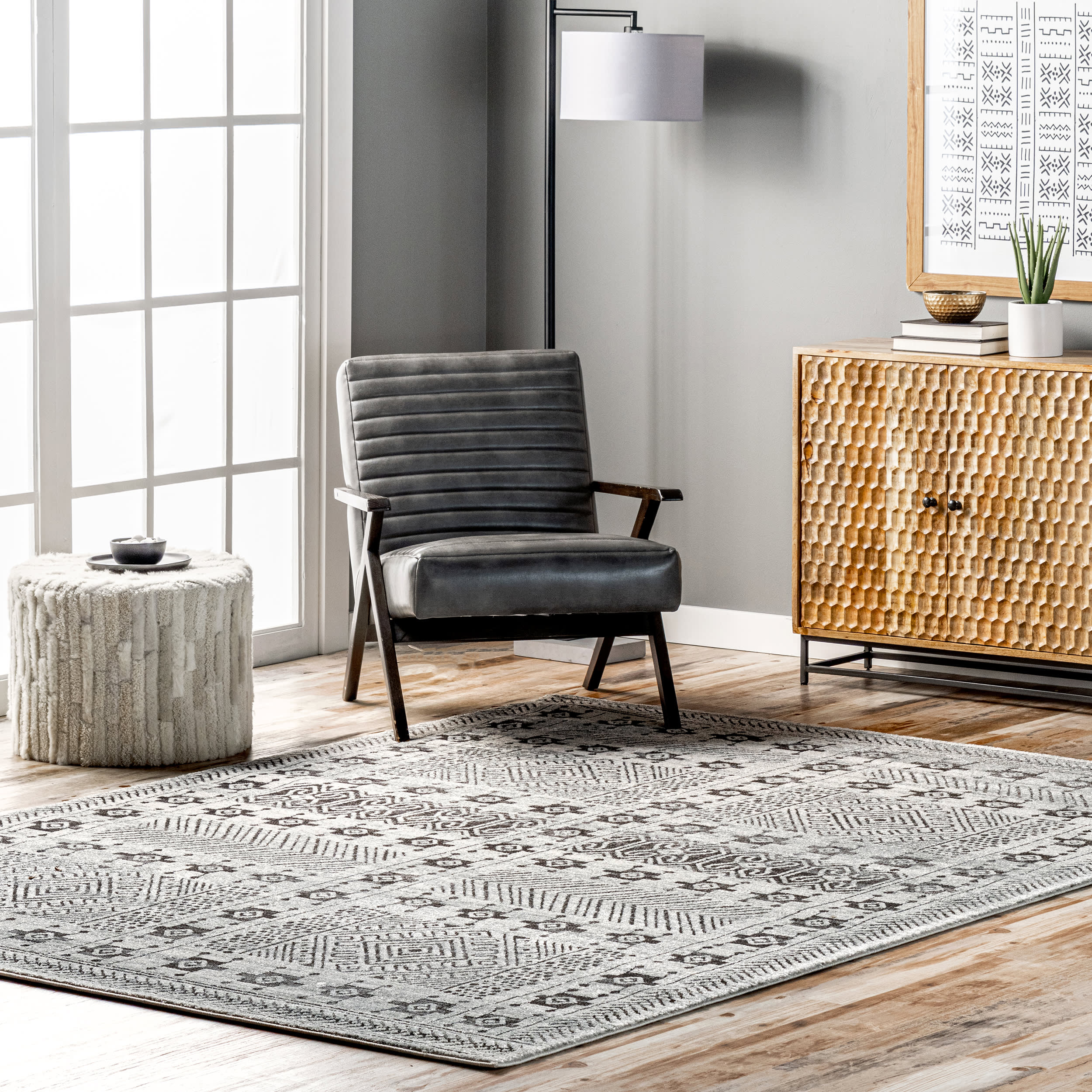 Zara Geometric Paneled Rug | Beige - Image 2