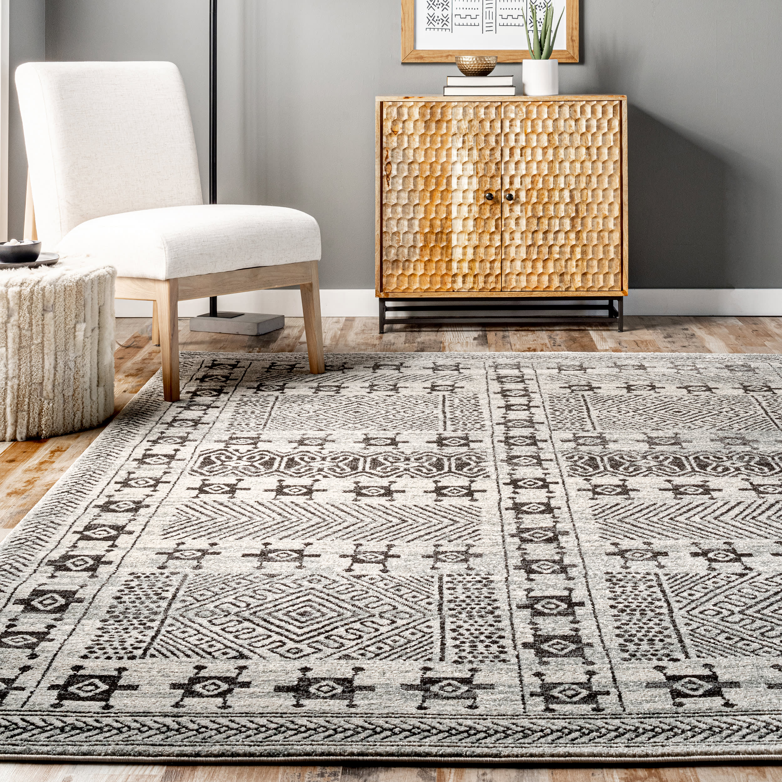 Zara Geometric Paneled Rug | Beige - Image 4