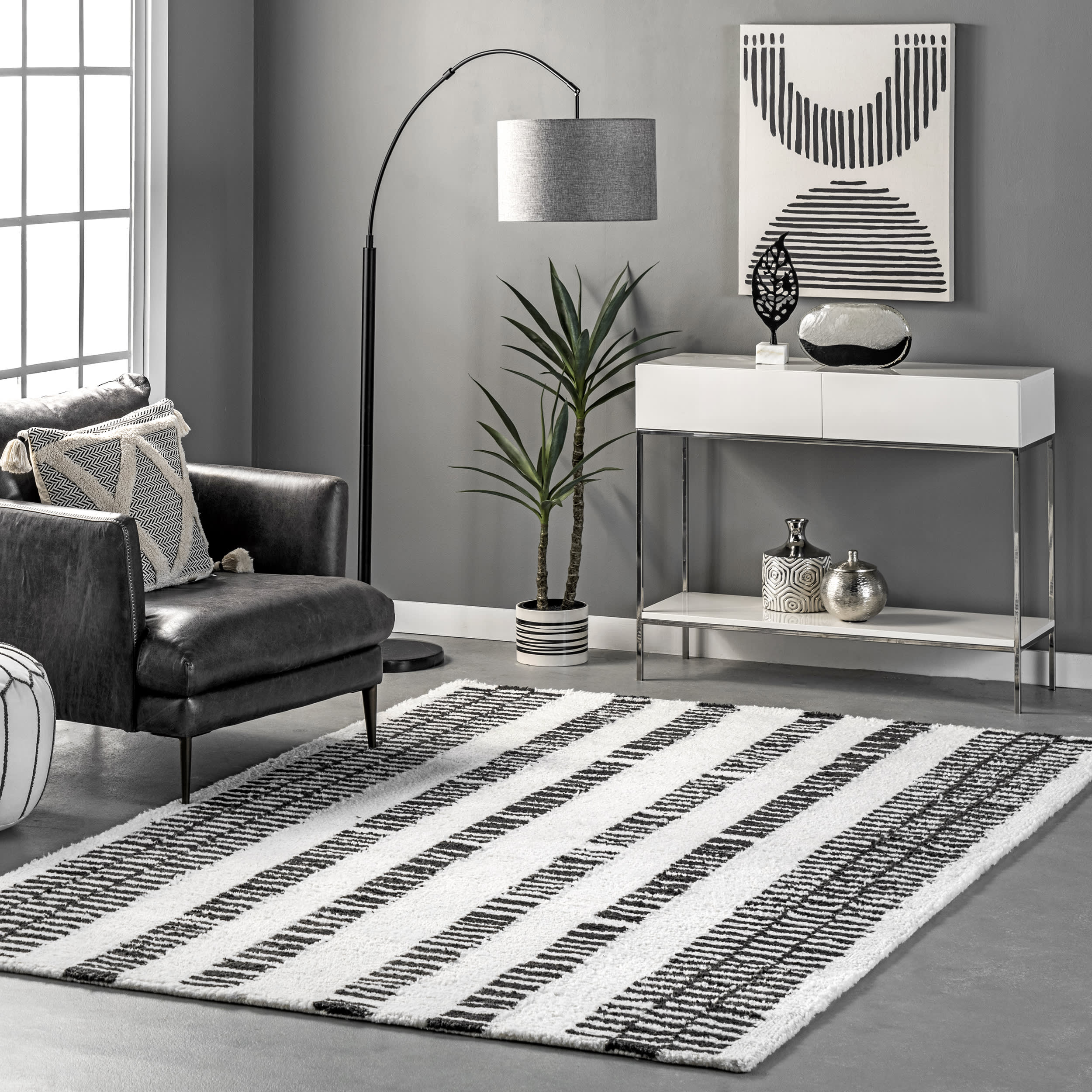 Zelda Piano Striped Rug | Grey - Image 2