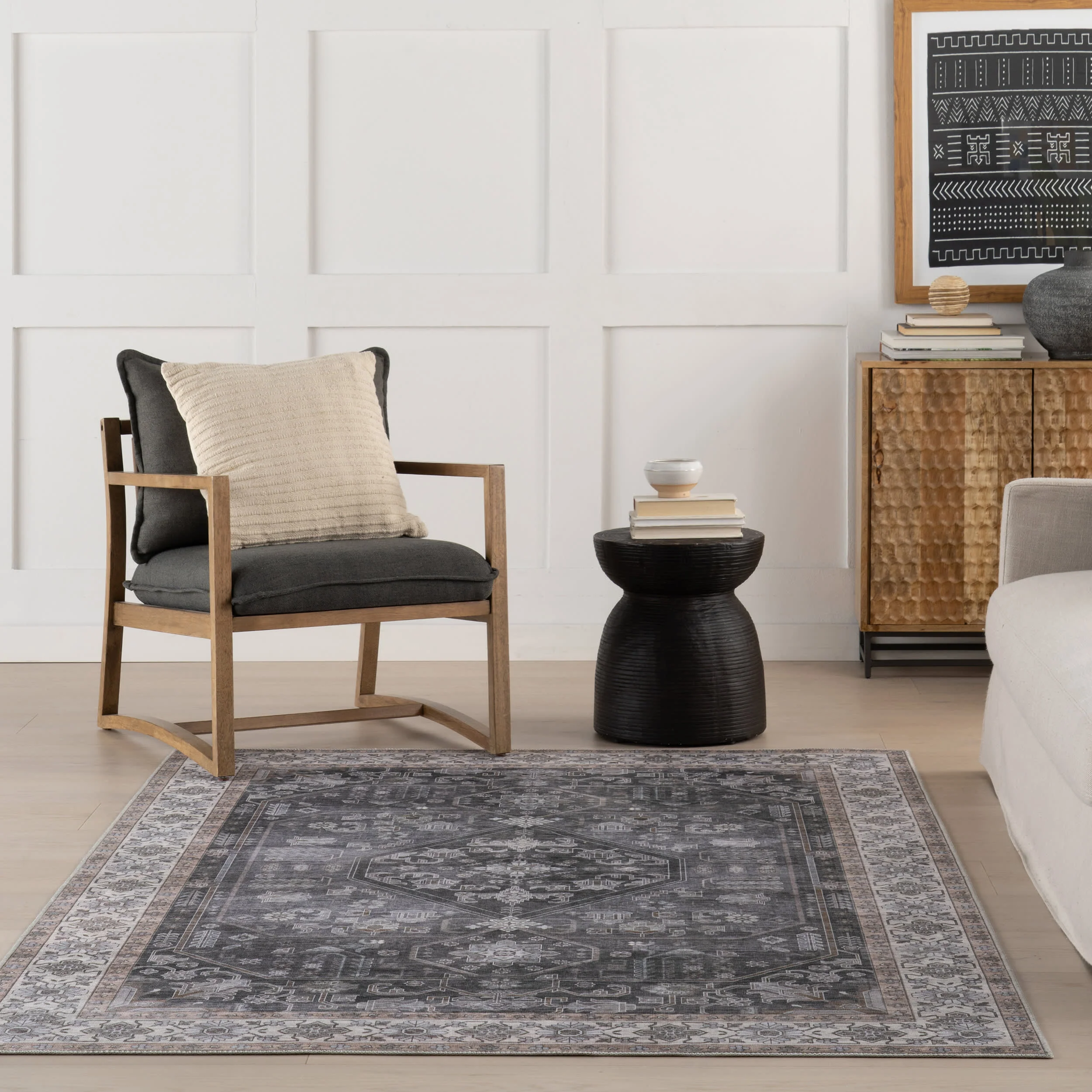 Zella Spill Proof Washable Vintage Rug | Charcoal - Image 5