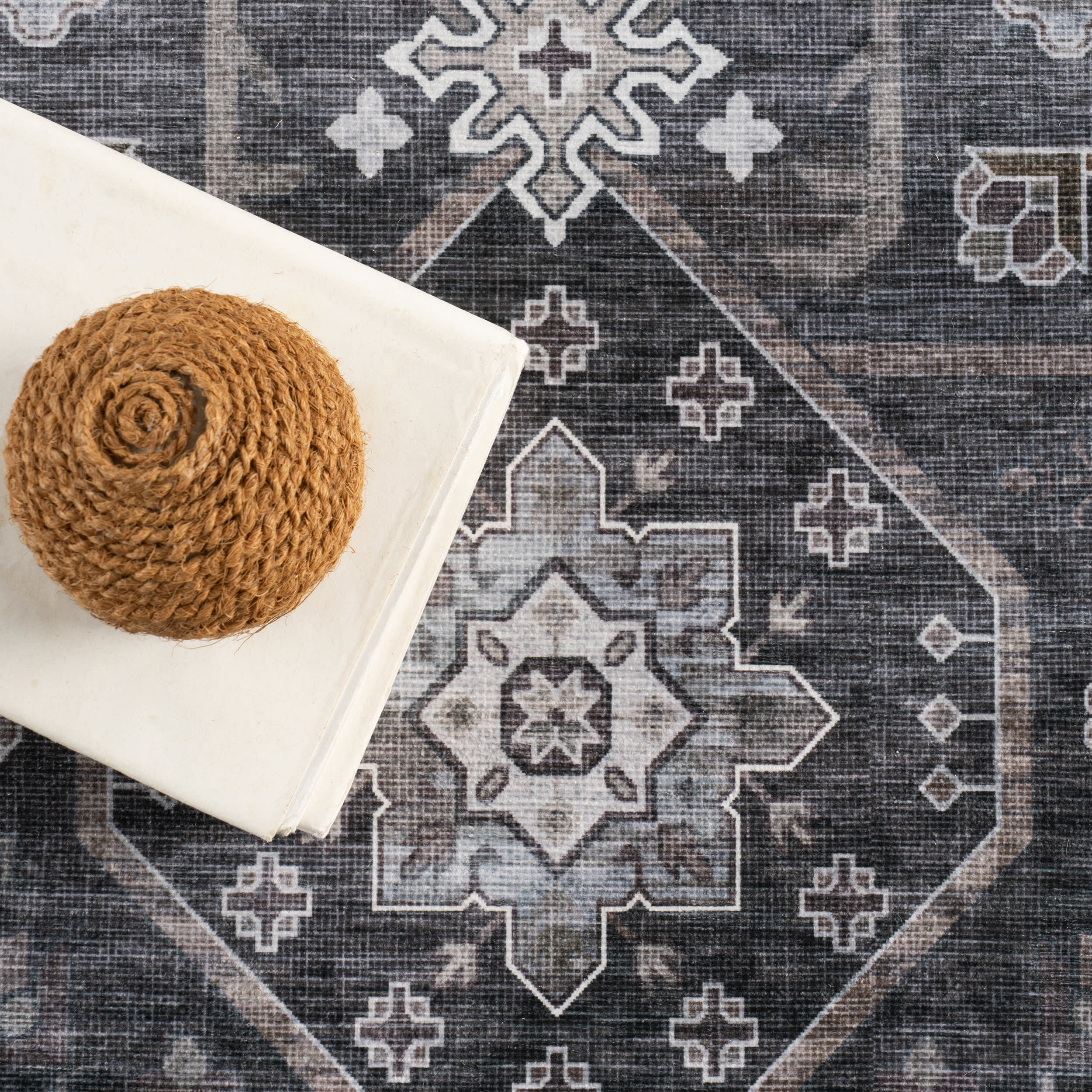 Zella Spill Proof Washable Vintage Rug | Charcoal - Image 8