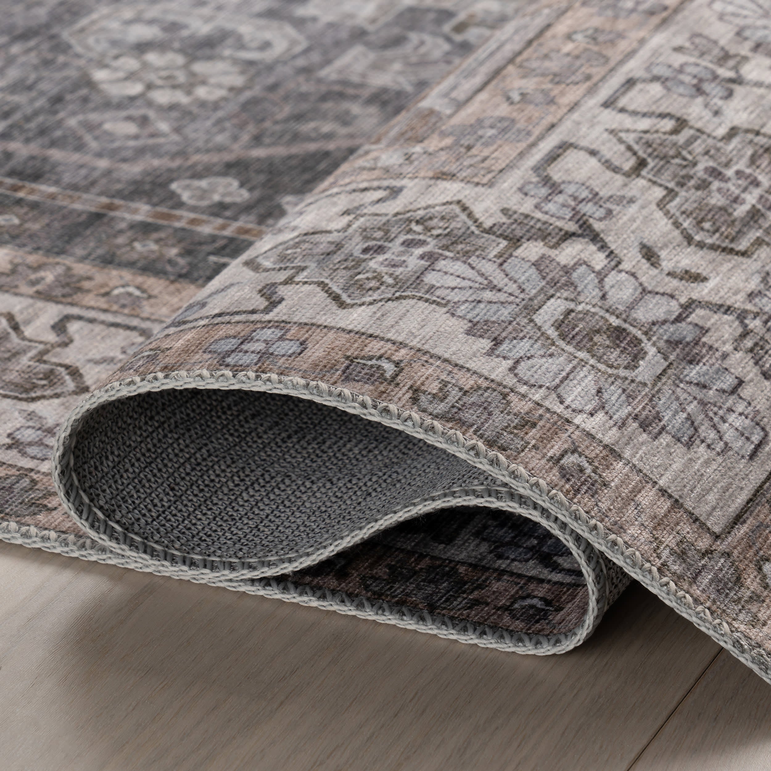 Zella Spill Proof Washable Vintage Rug | Charcoal - Image 9