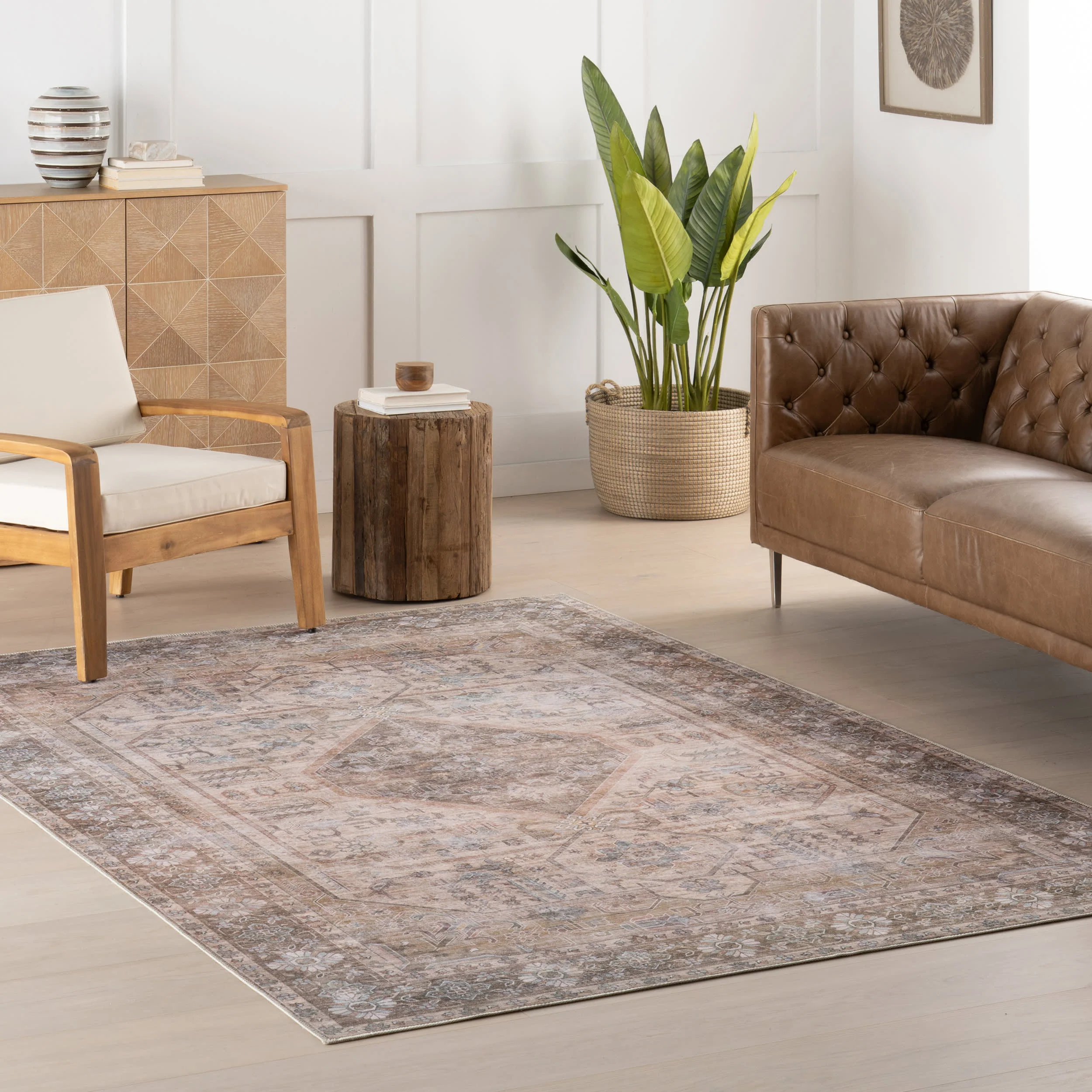 Zella Spill Proof Washable Vintage Rug | Light Brown - Image 2