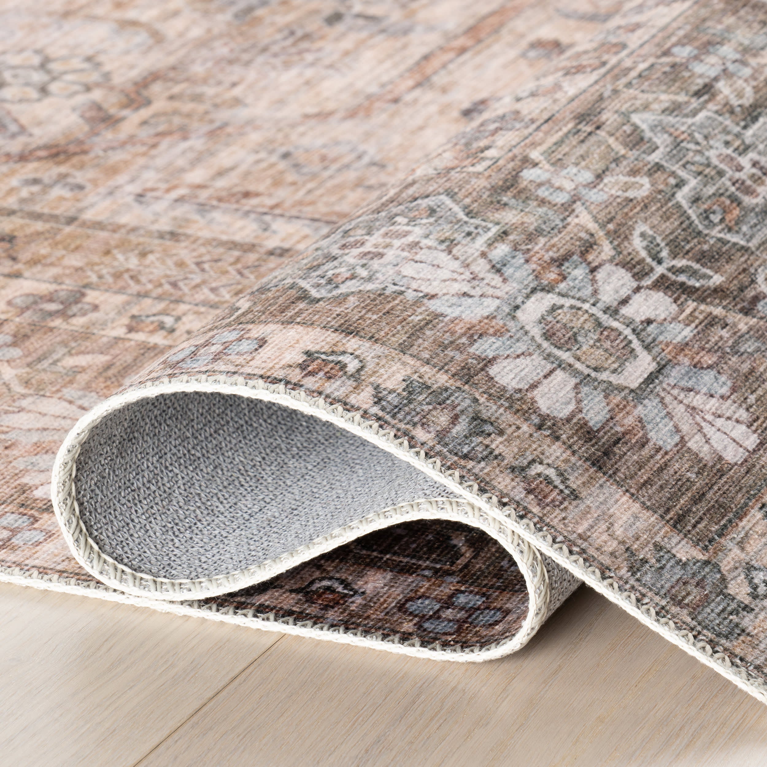 Zella Spill Proof Washable Vintage Rug | Light Brown - Image 9