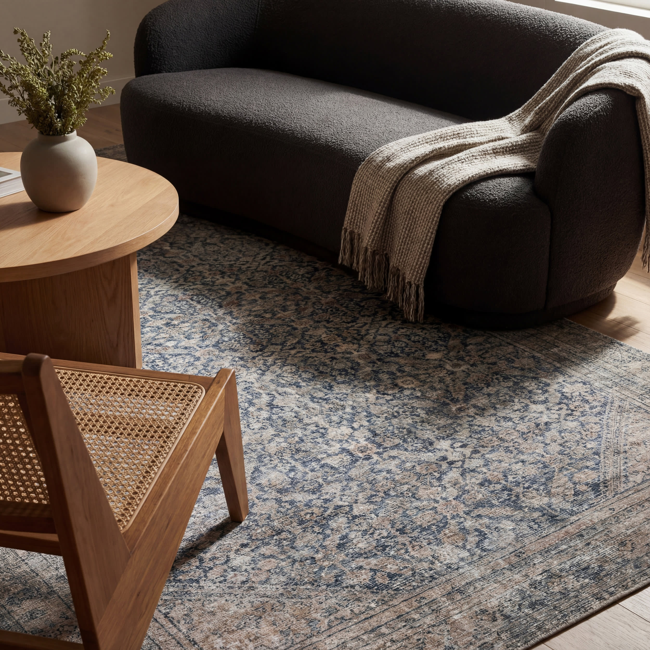 Zella Vintage & Distressed Washable Rug | Blue - Image 5