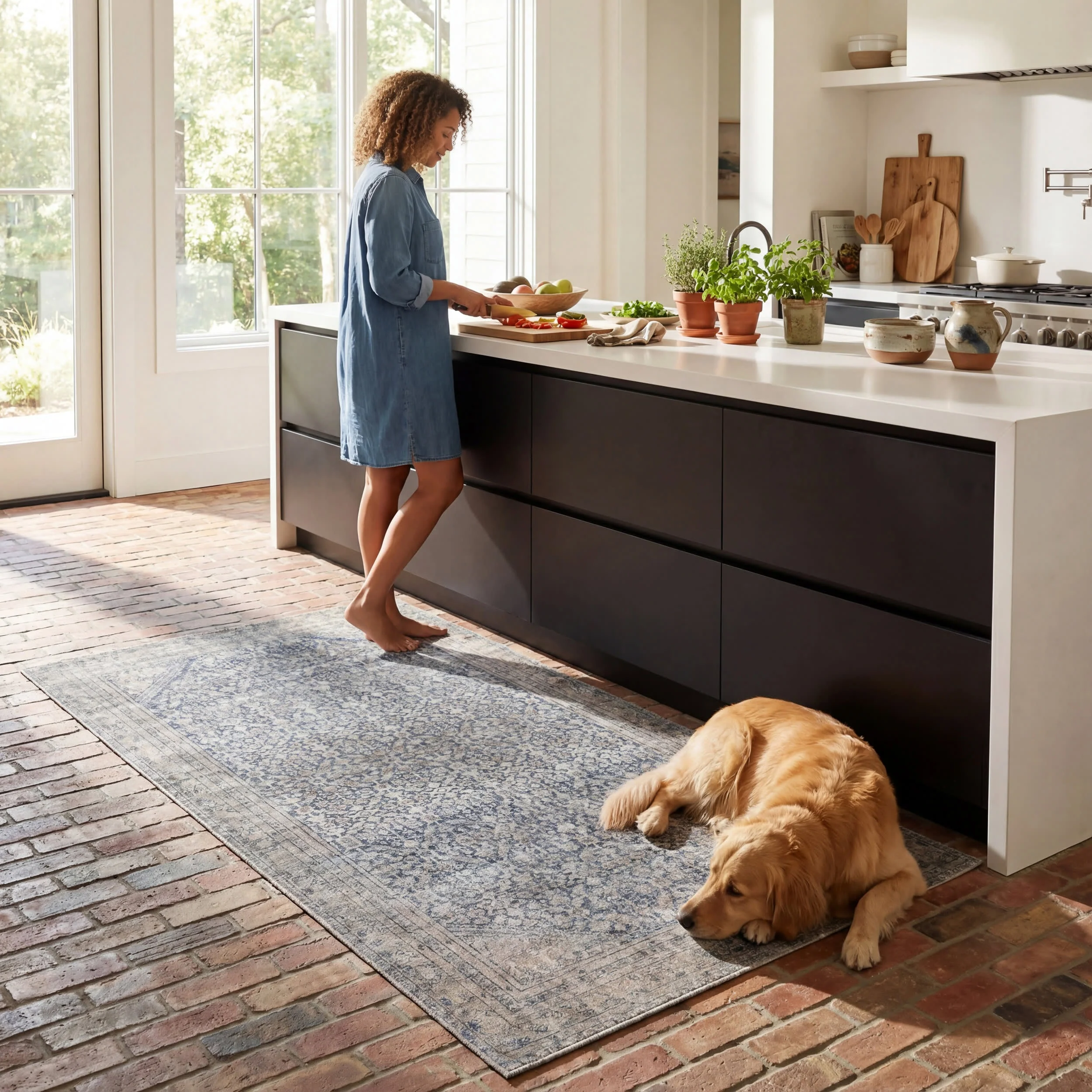 Zella Vintage & Distressed Washable Rug | Blue - Image 9