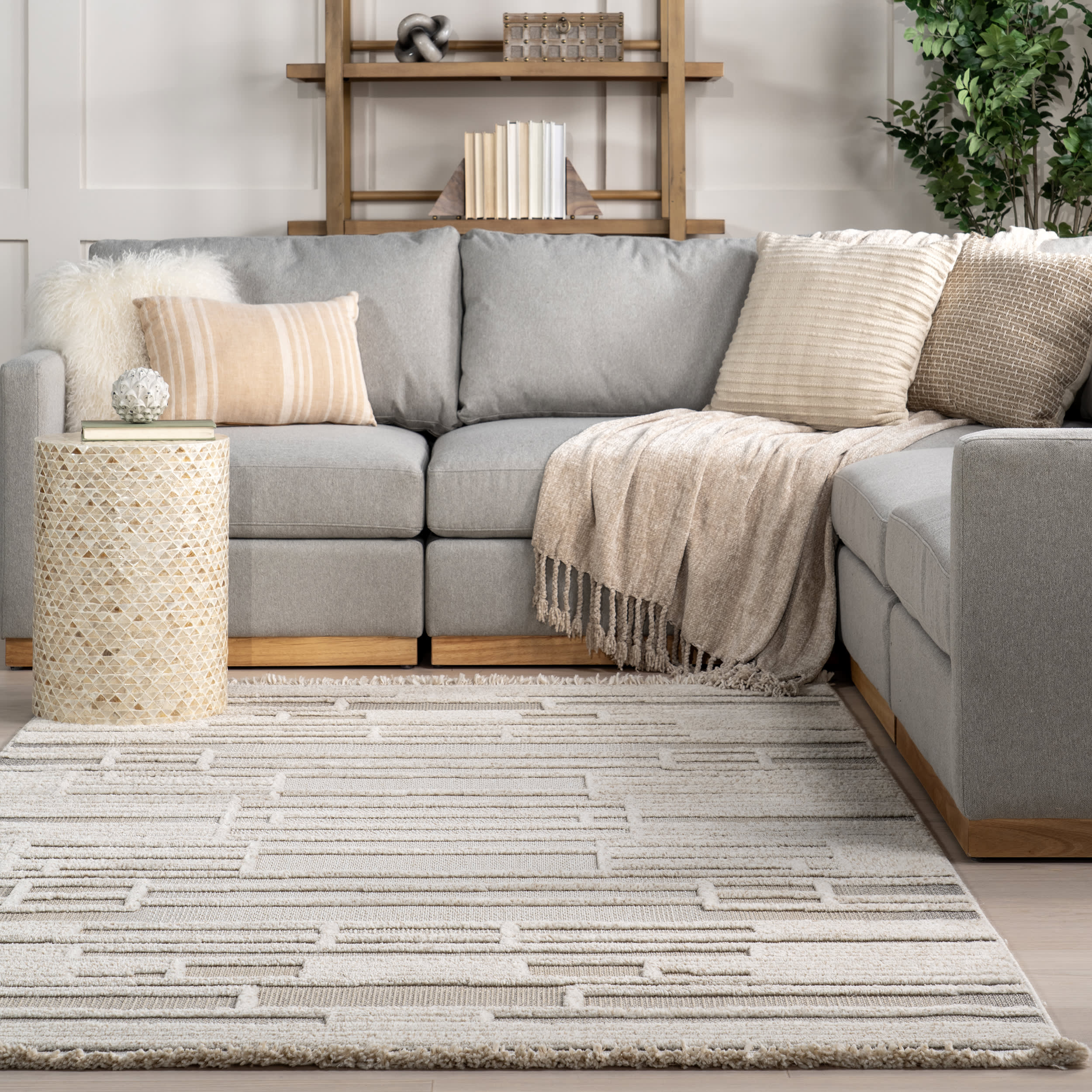 Zenna Geometric Block Rug | Ivory - Image 4