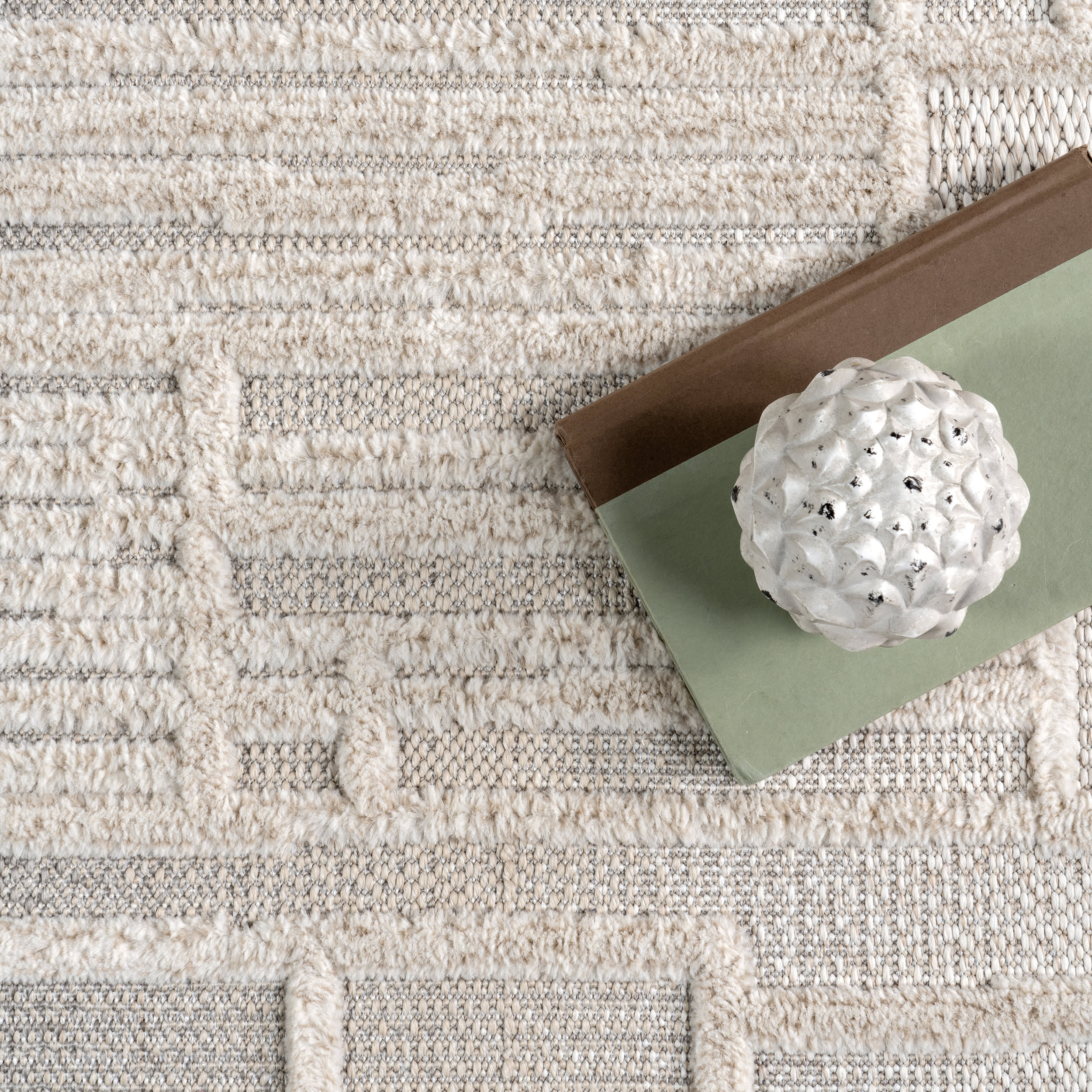 Zenna Geometric Block Rug | Ivory - Image 7