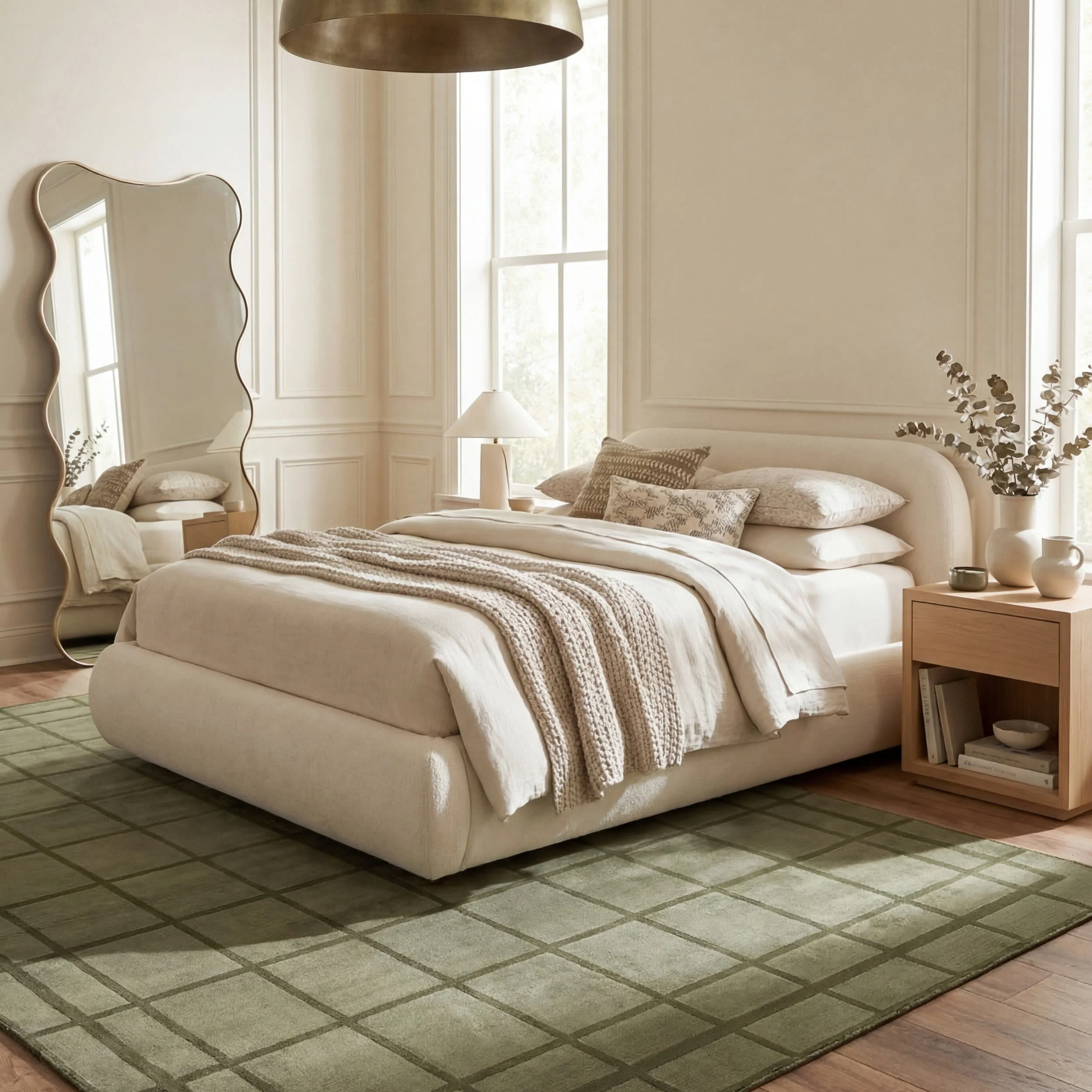 Zephyra Checkered Plush Textured Washable Rug | Green - Image 10