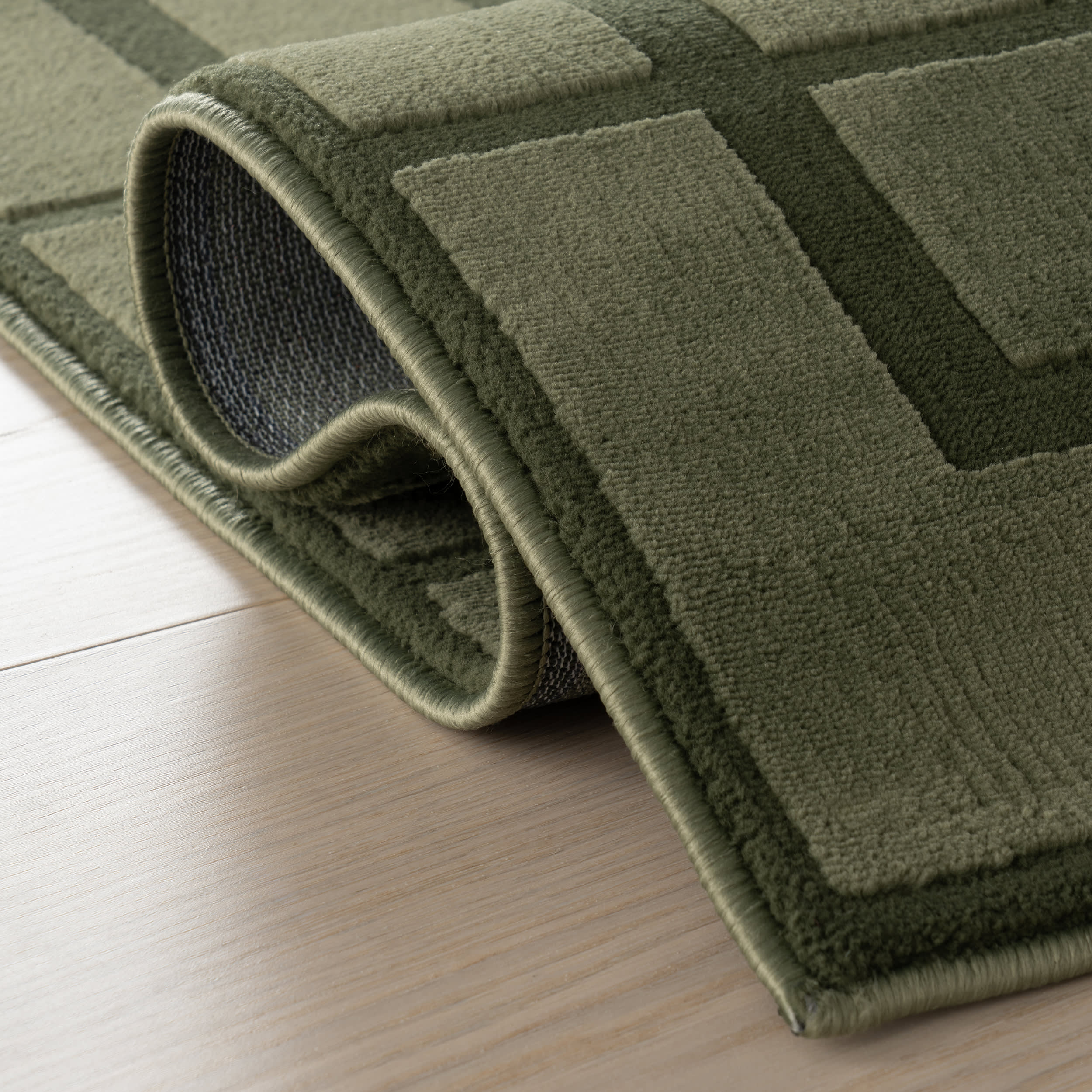 Zephyra Checkered Plush Textured Washable Rug | Green - Image 11