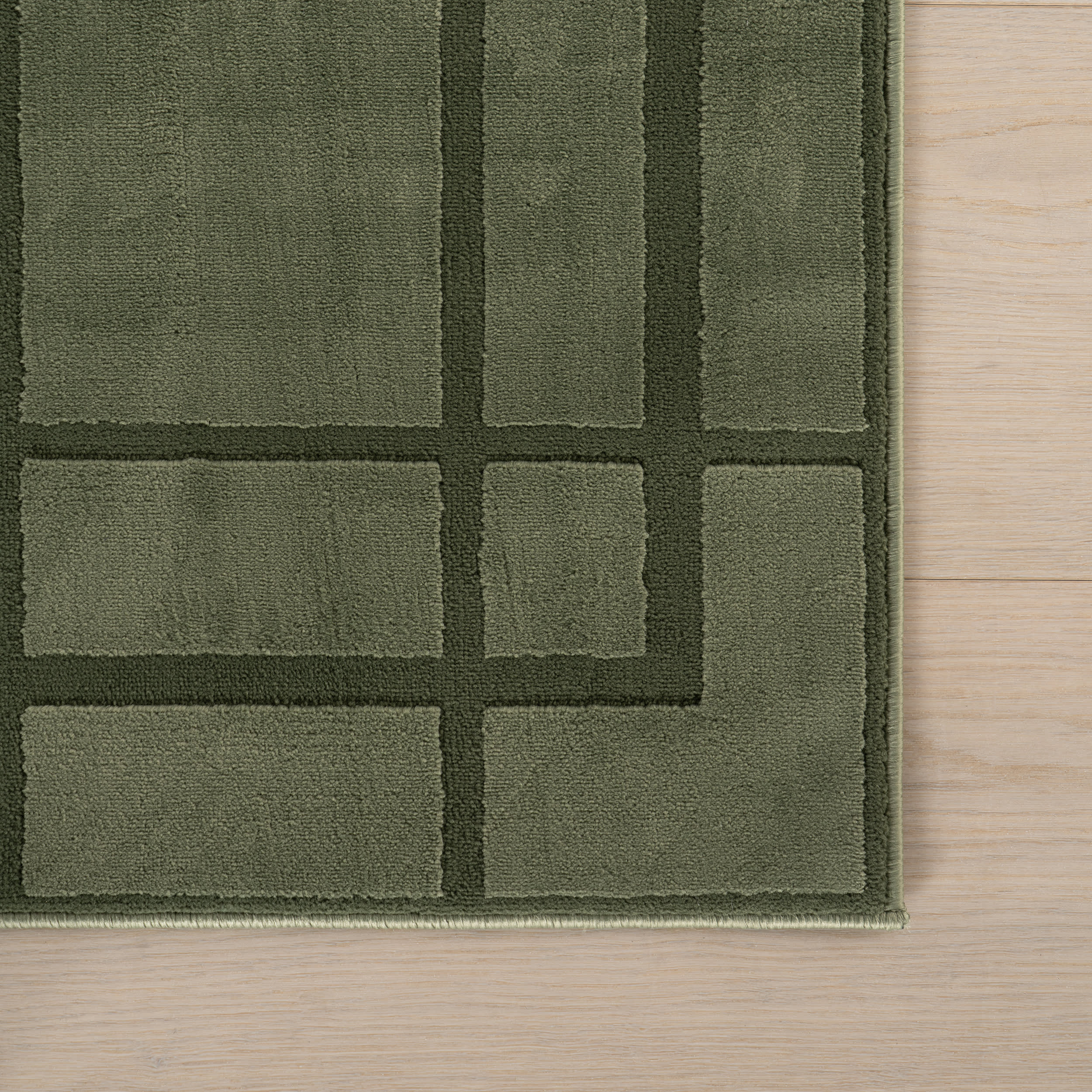 Zephyra Checkered Plush Textured Washable Rug | Green - Image 4