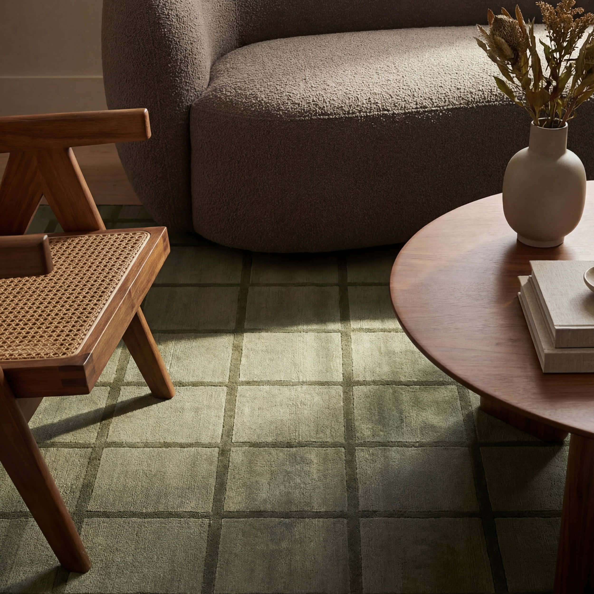 Zephyra Checkered Plush Textured Washable Rug | Green - Image 5