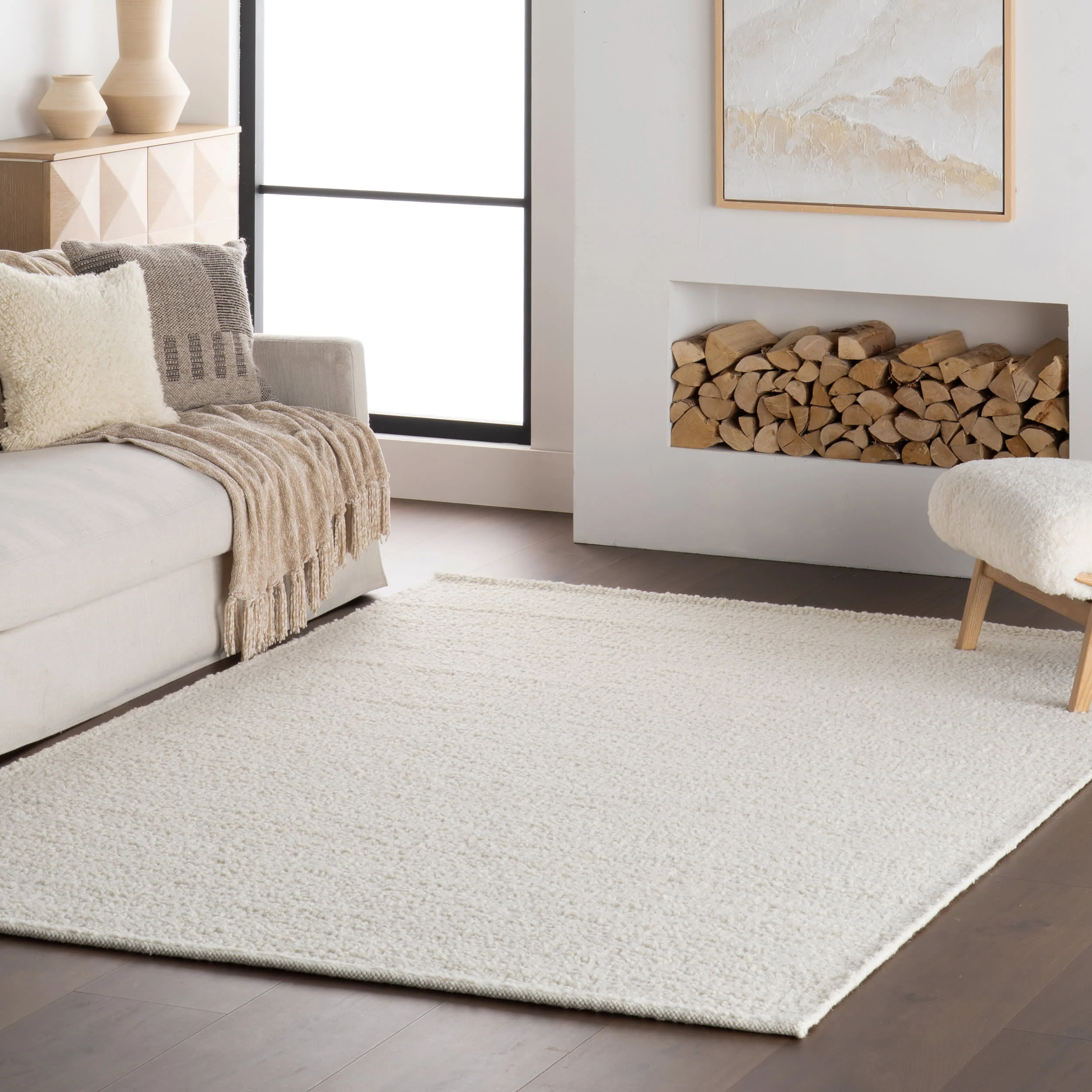 Zeva Textured Flatweave Shag Rug | Beige - Image 2