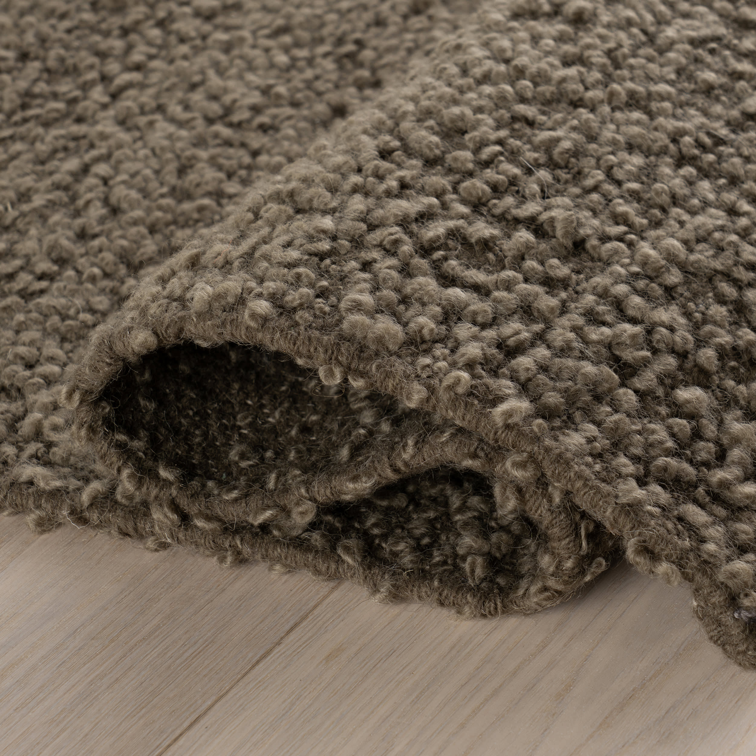 Zeva Textured Flatweave Shag Rug | Brown Olive - Image 9