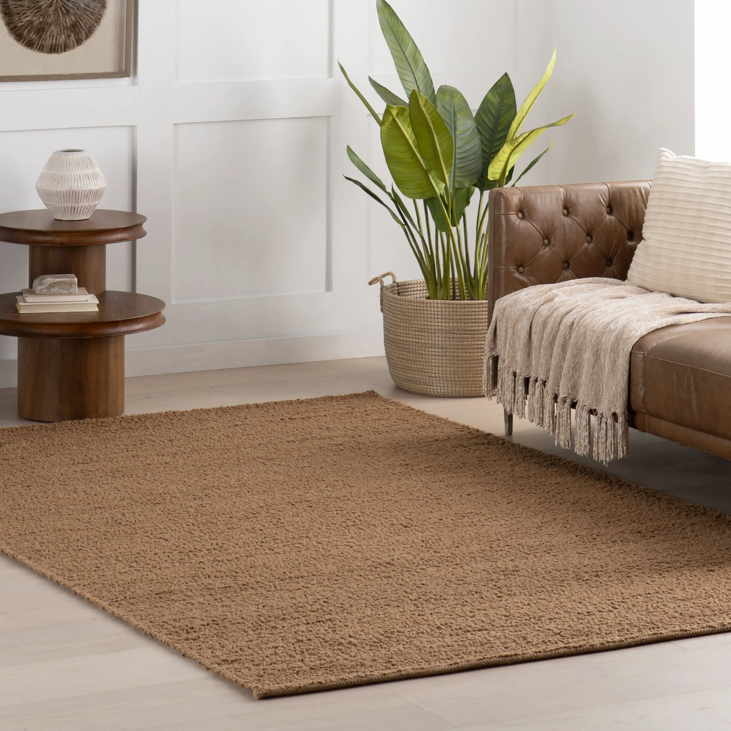 Zeva Textured Flatweave Shag Rug | Rust - Image 2