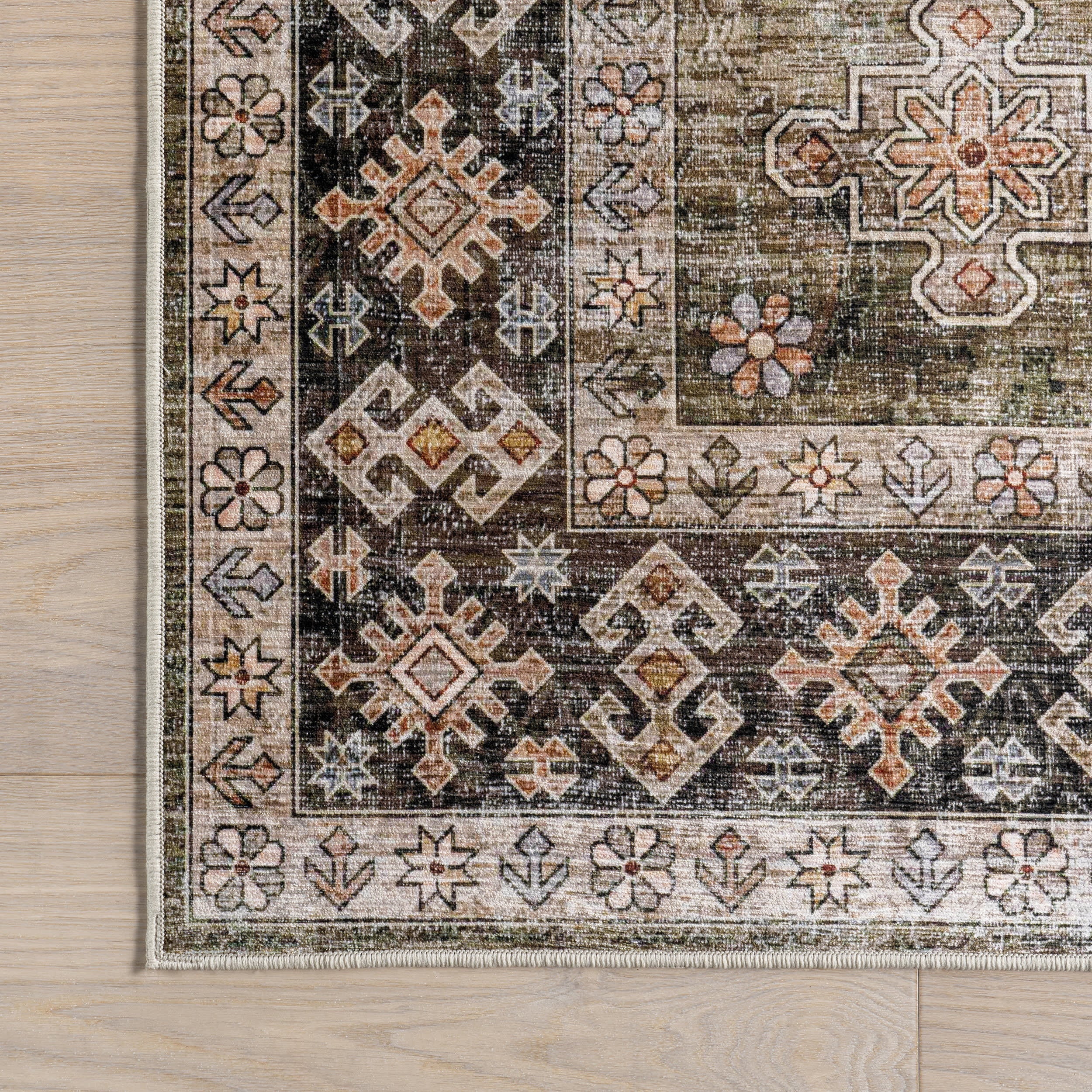 Zhuri Medallion Spill Proof Washable Rug | Sage Green - Image 4