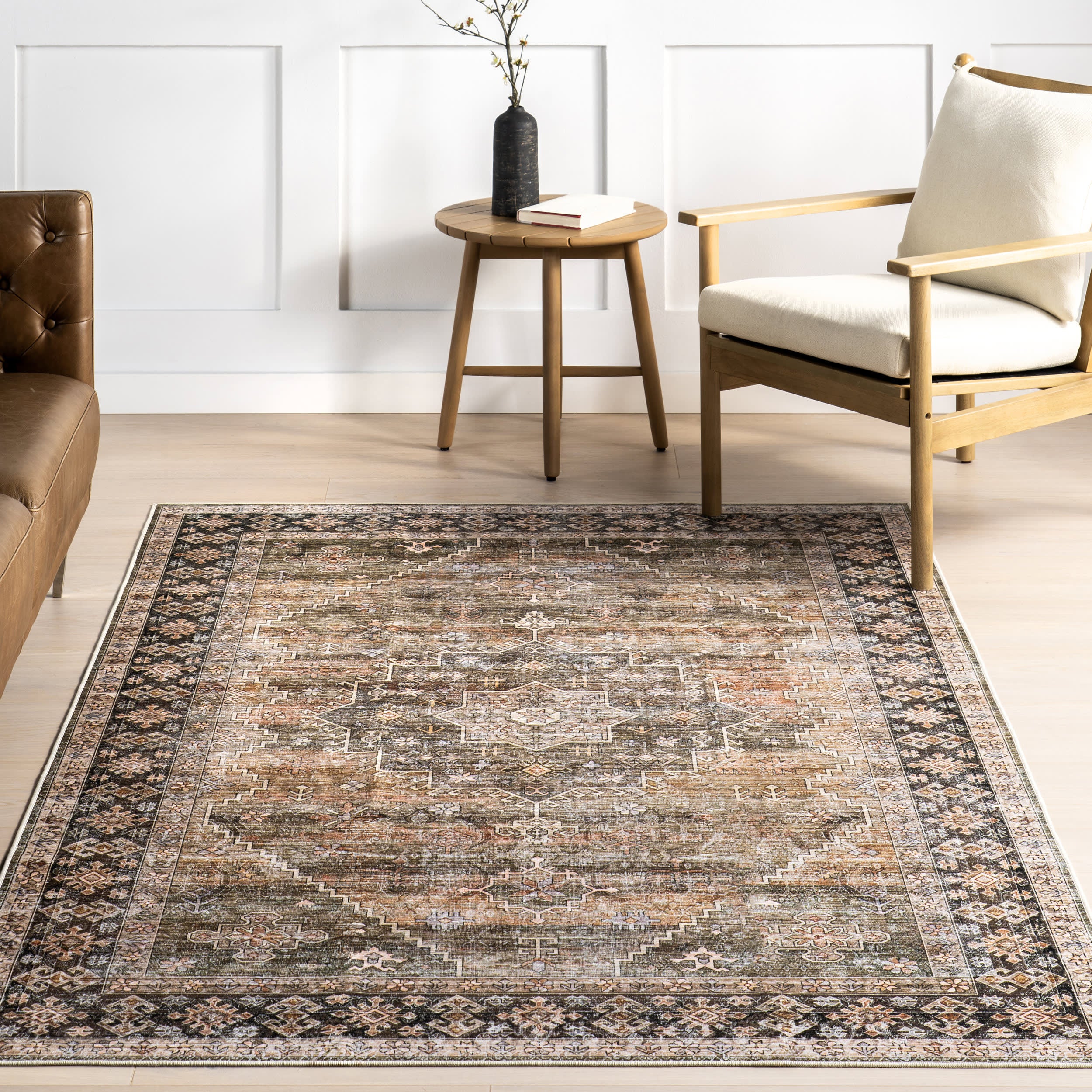 Zhuri Medallion Spill Proof Washable Rug | Sage Green - Image 5