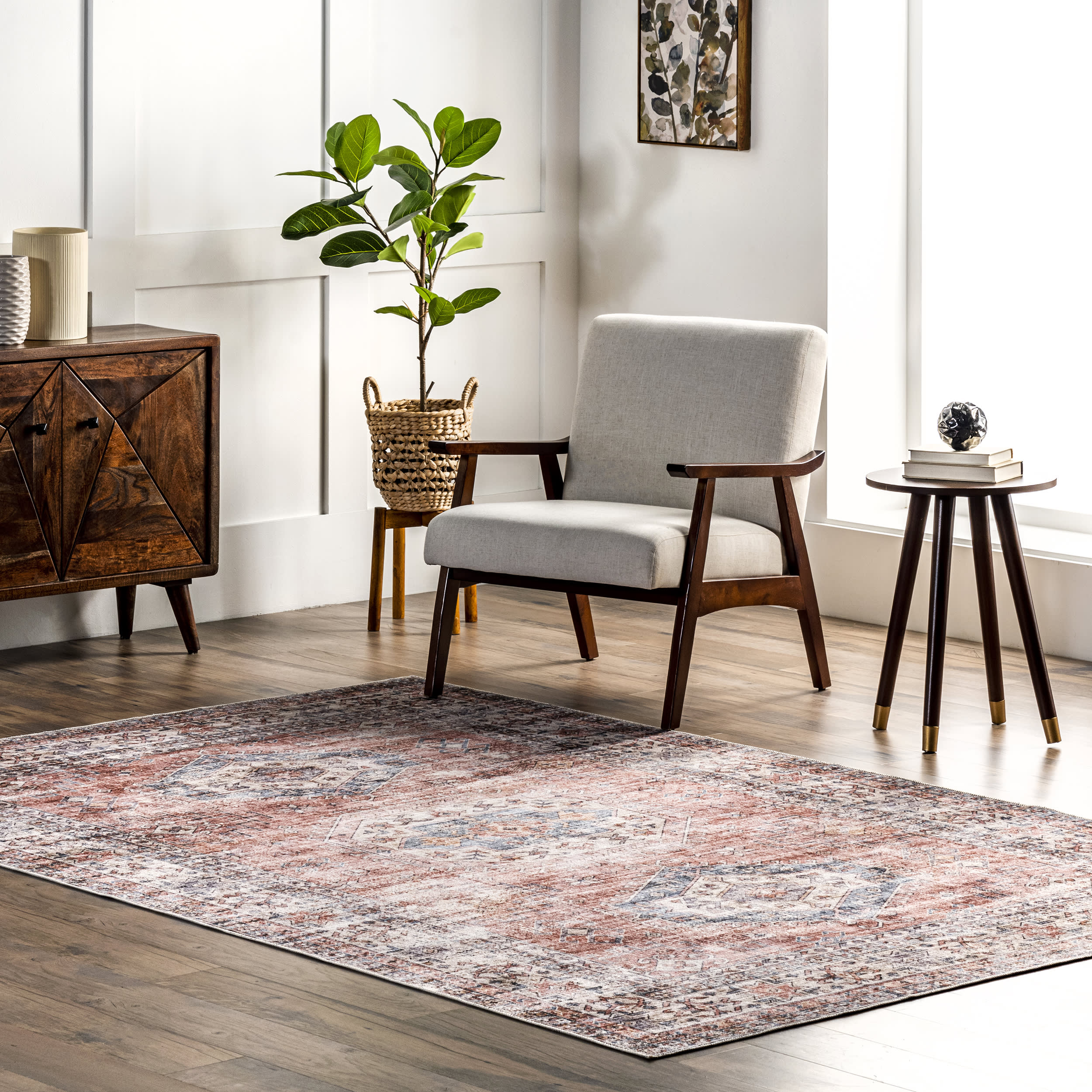 Zia Persian Spill Proof Washable Rug | Brick - Image 2