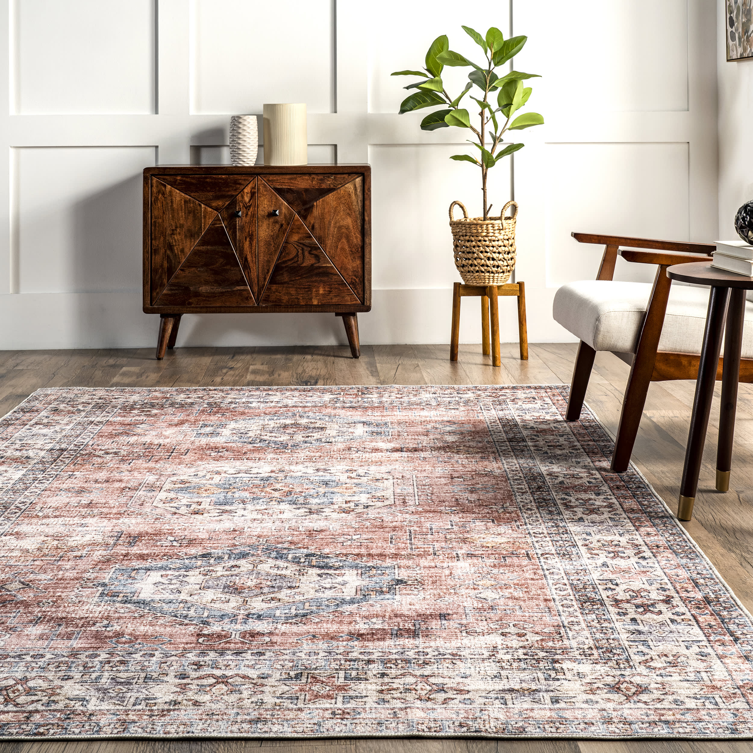 Zia Persian Spill Proof Washable Rug | Brick - Image 4