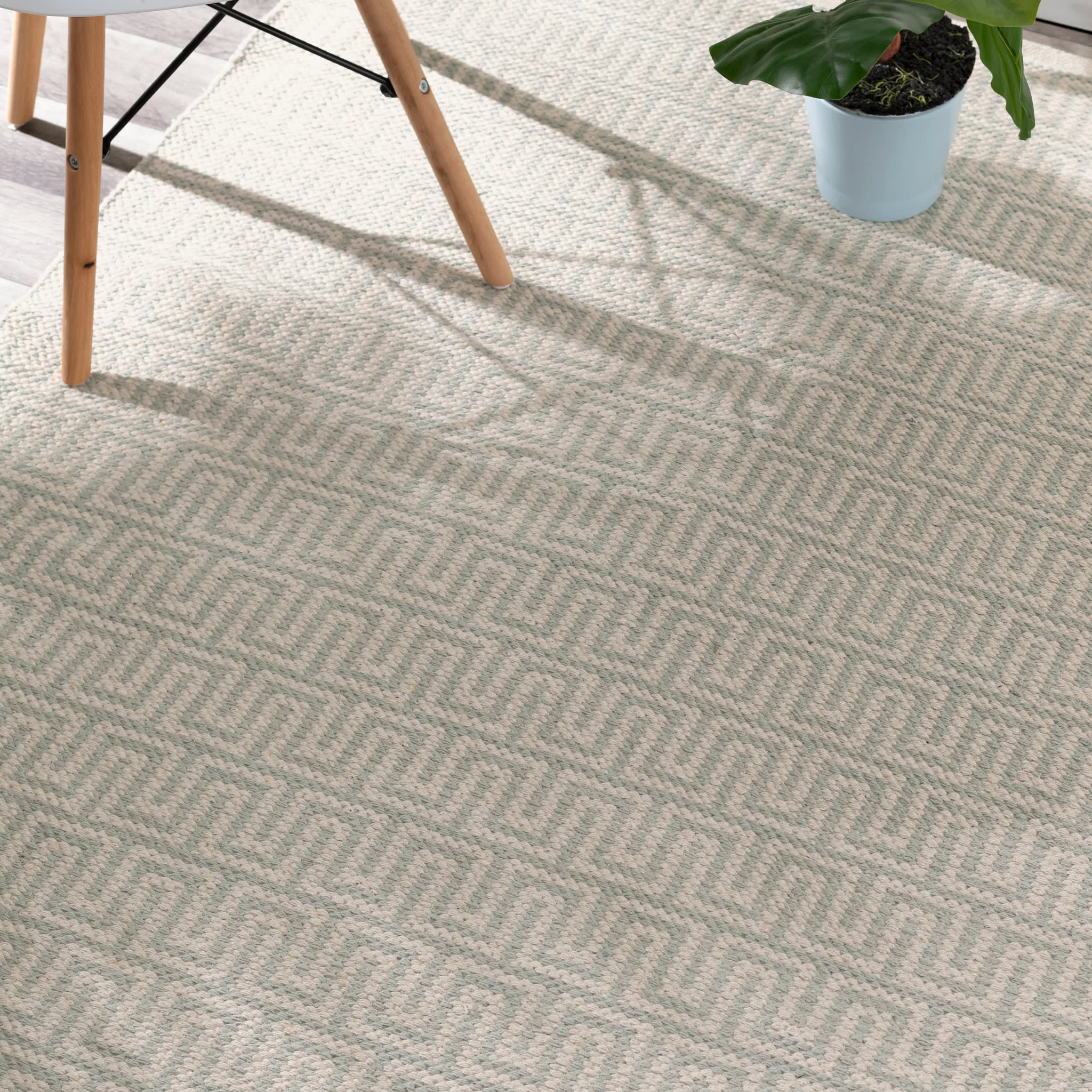 Zipper Handwoven Cotton Rug | Blue/Ivory - Image 3