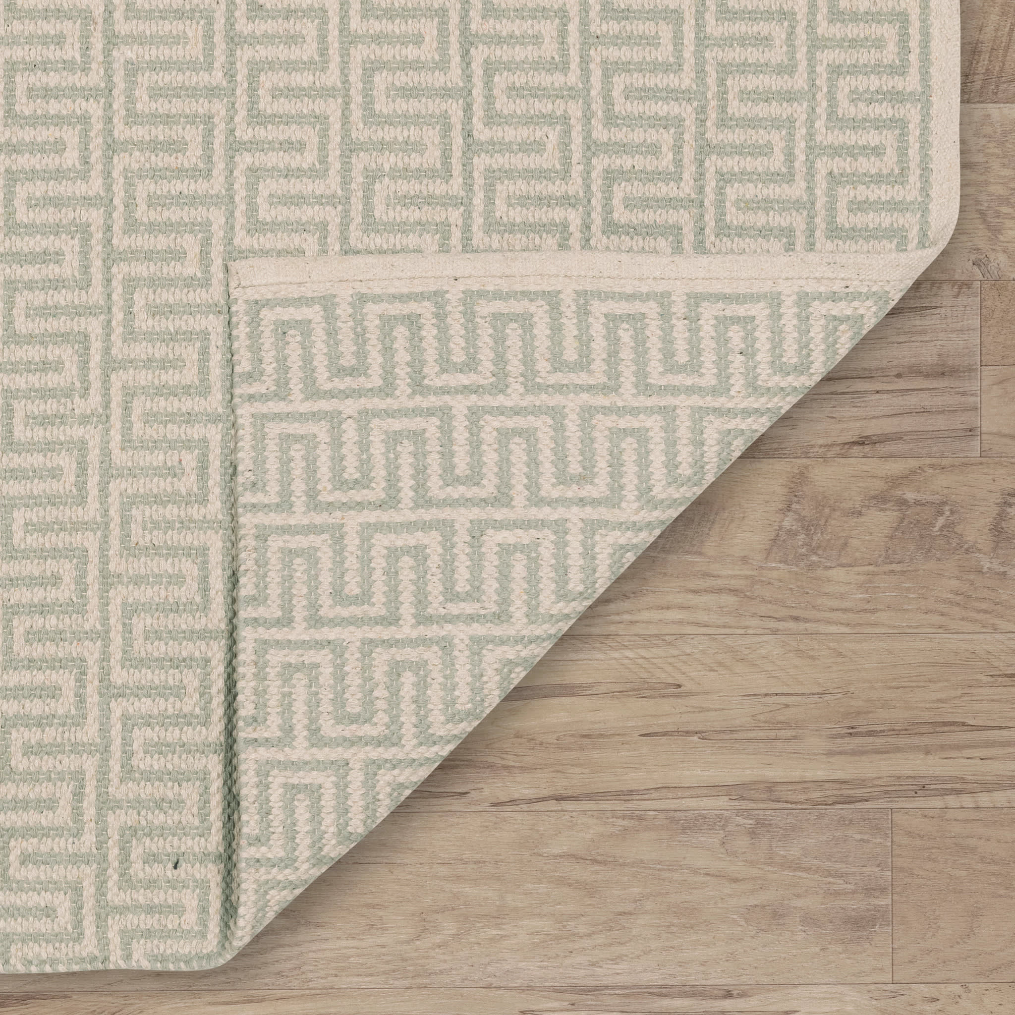 Zipper Handwoven Cotton Rug | Blue/Ivory - Image 6