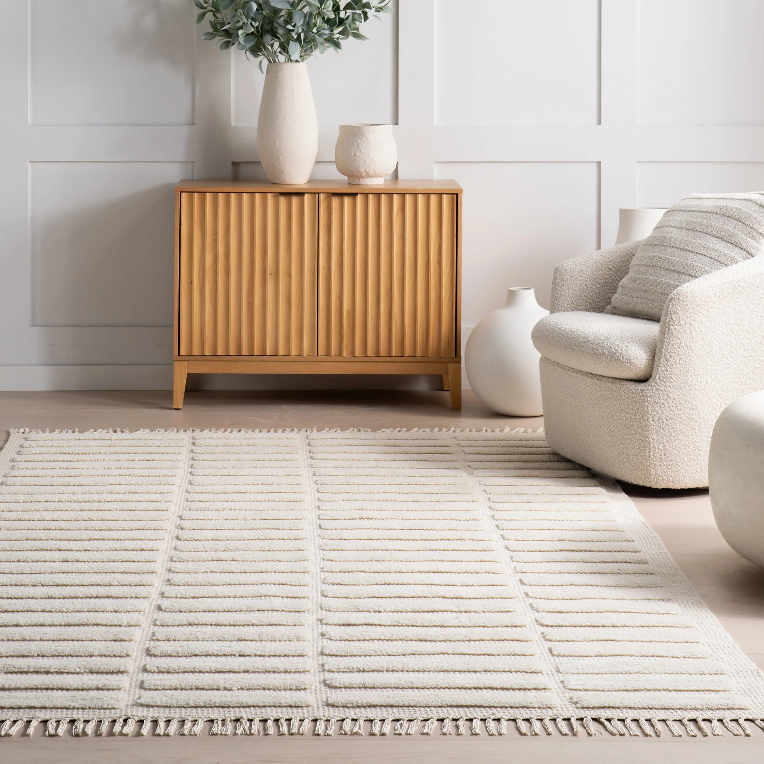 Zira Solid Mid-Century Modern Rug | Ivory - Image 5