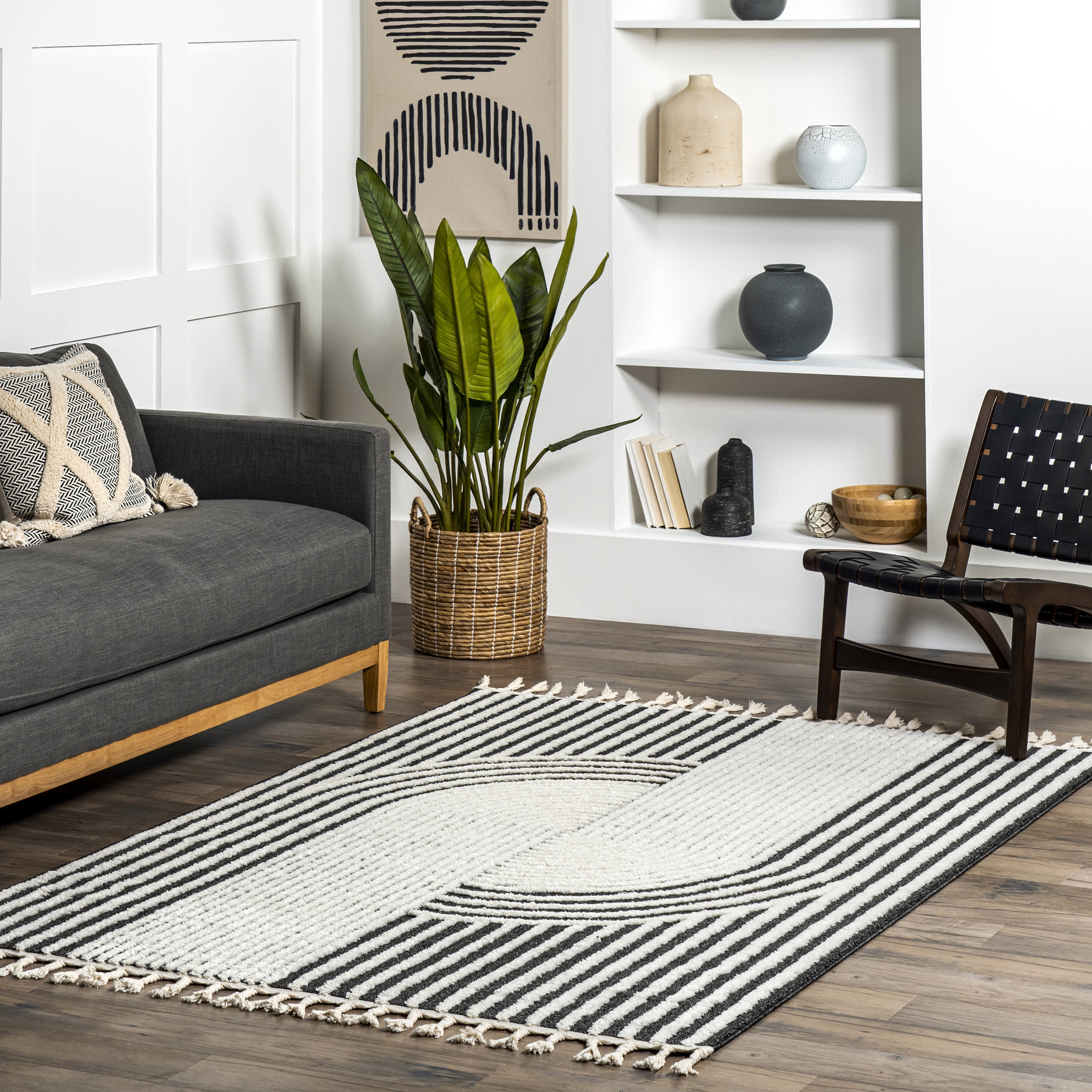 Zoey Striped Tasseled Rug | Beige - Image 2