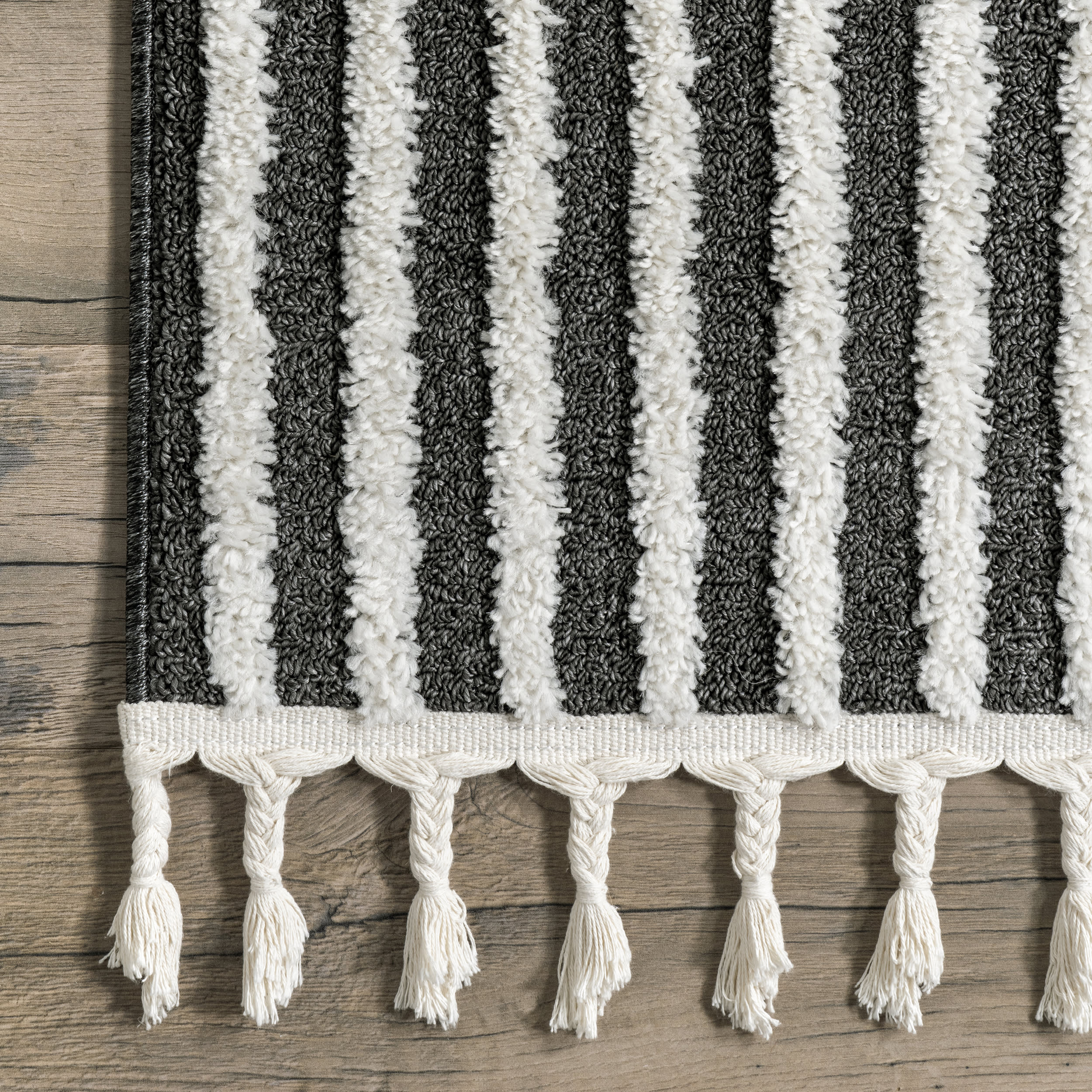 Zoey Striped Tasseled Rug | Beige - Image 3