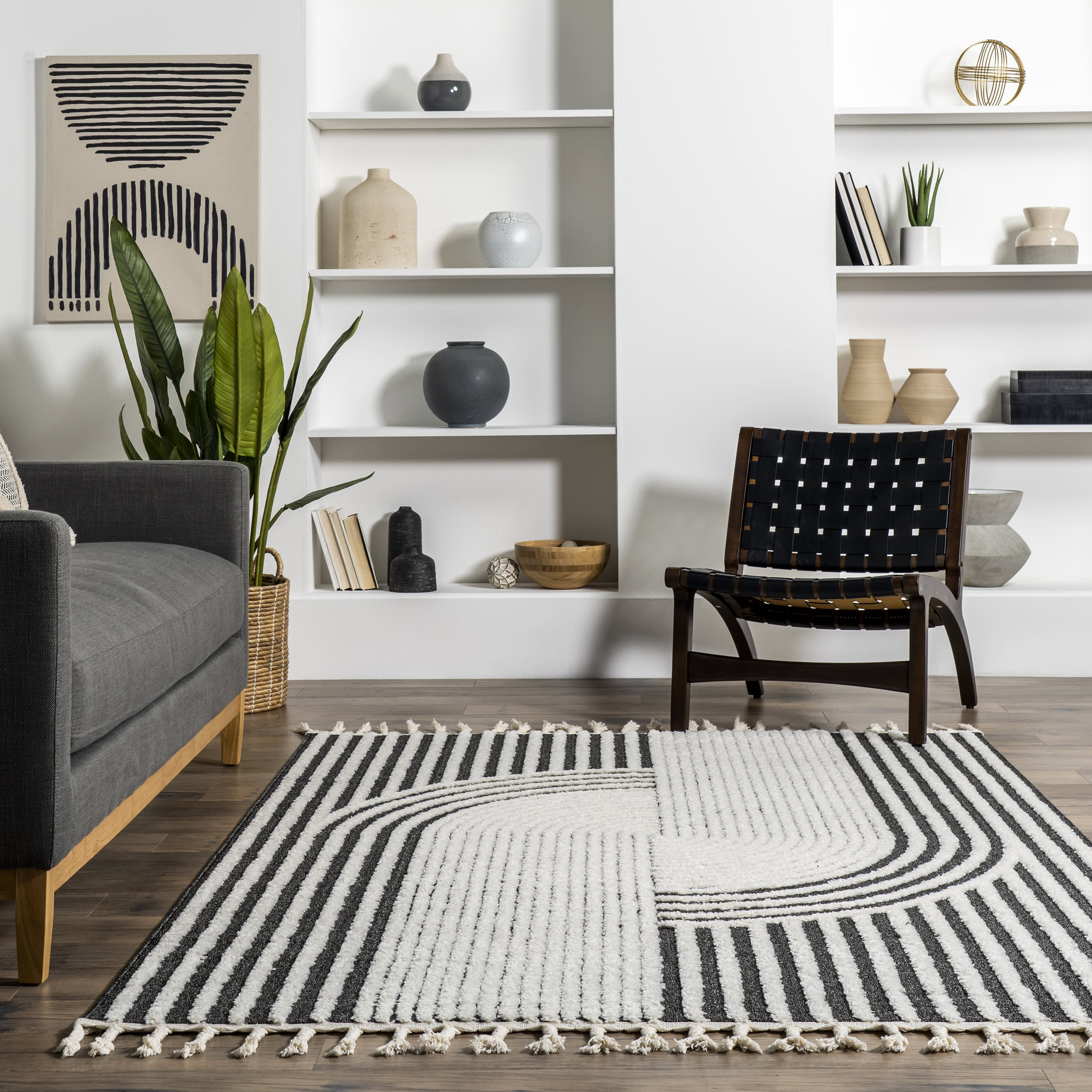 Zoey Striped Tasseled Rug | Beige - Image 4