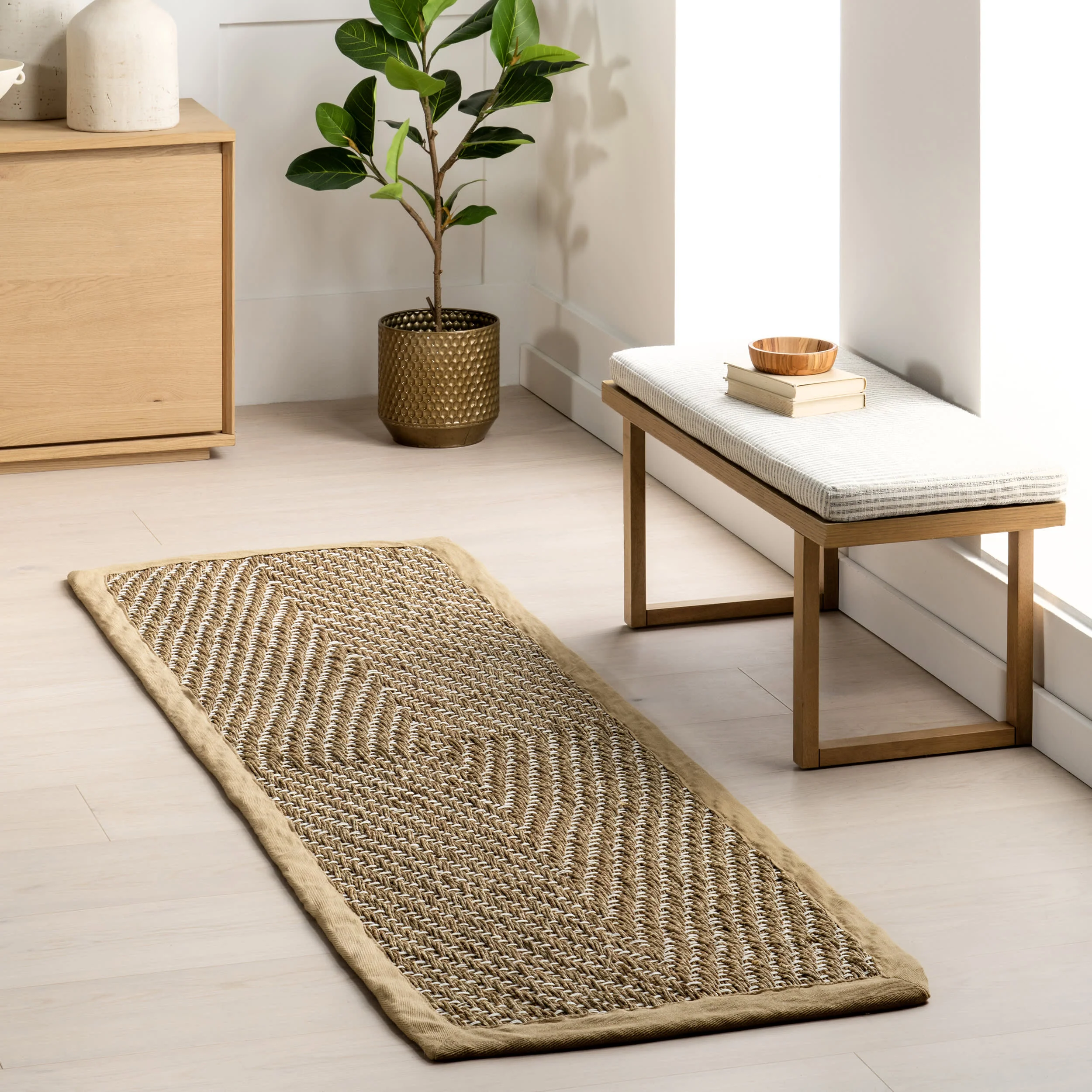 Zondra Diamond Seagrass Rug | Beige - Image 2