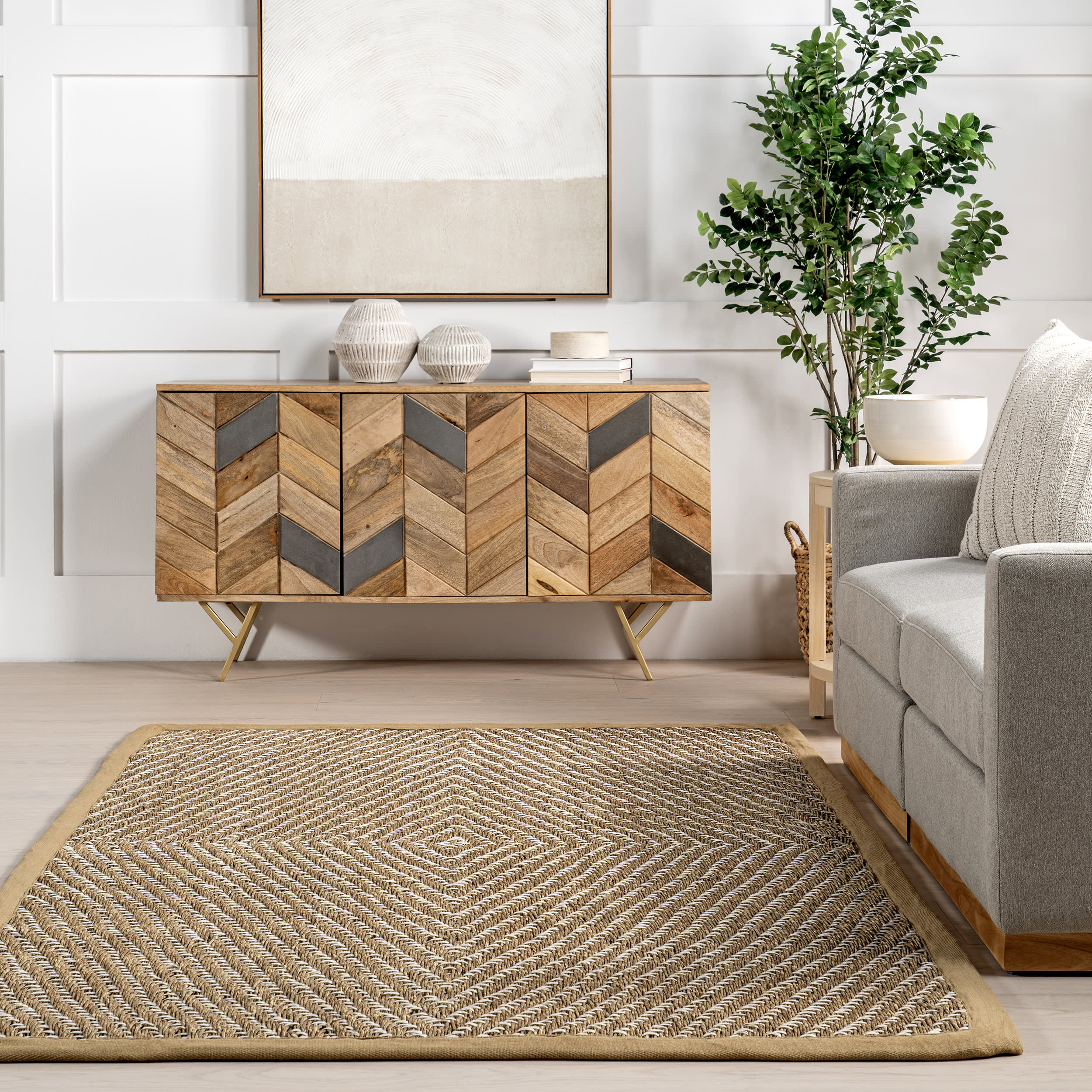 Zondra Diamond Seagrass Rug | Beige - Image 4