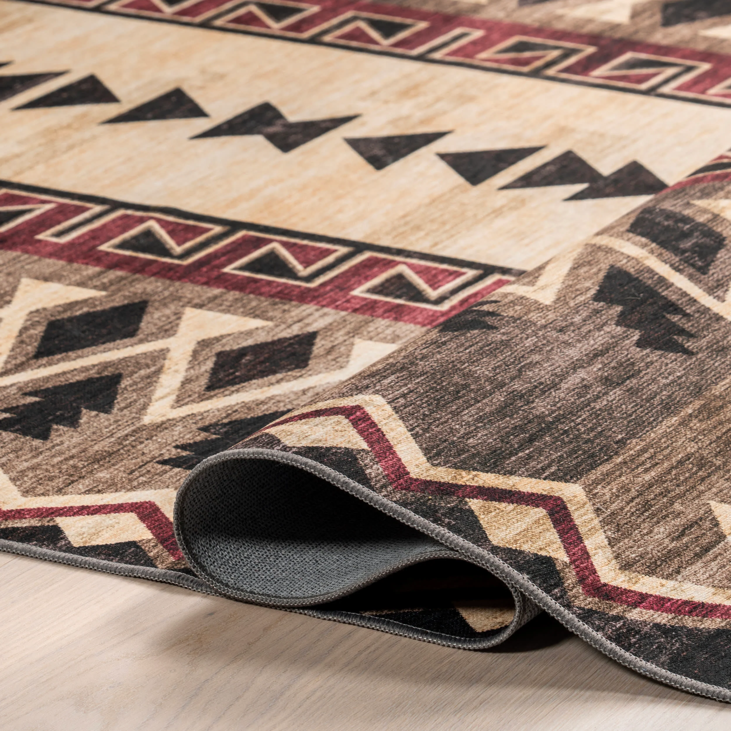 Zuni Southwestern Spill Proof Washable Rug | Brown - Image 8