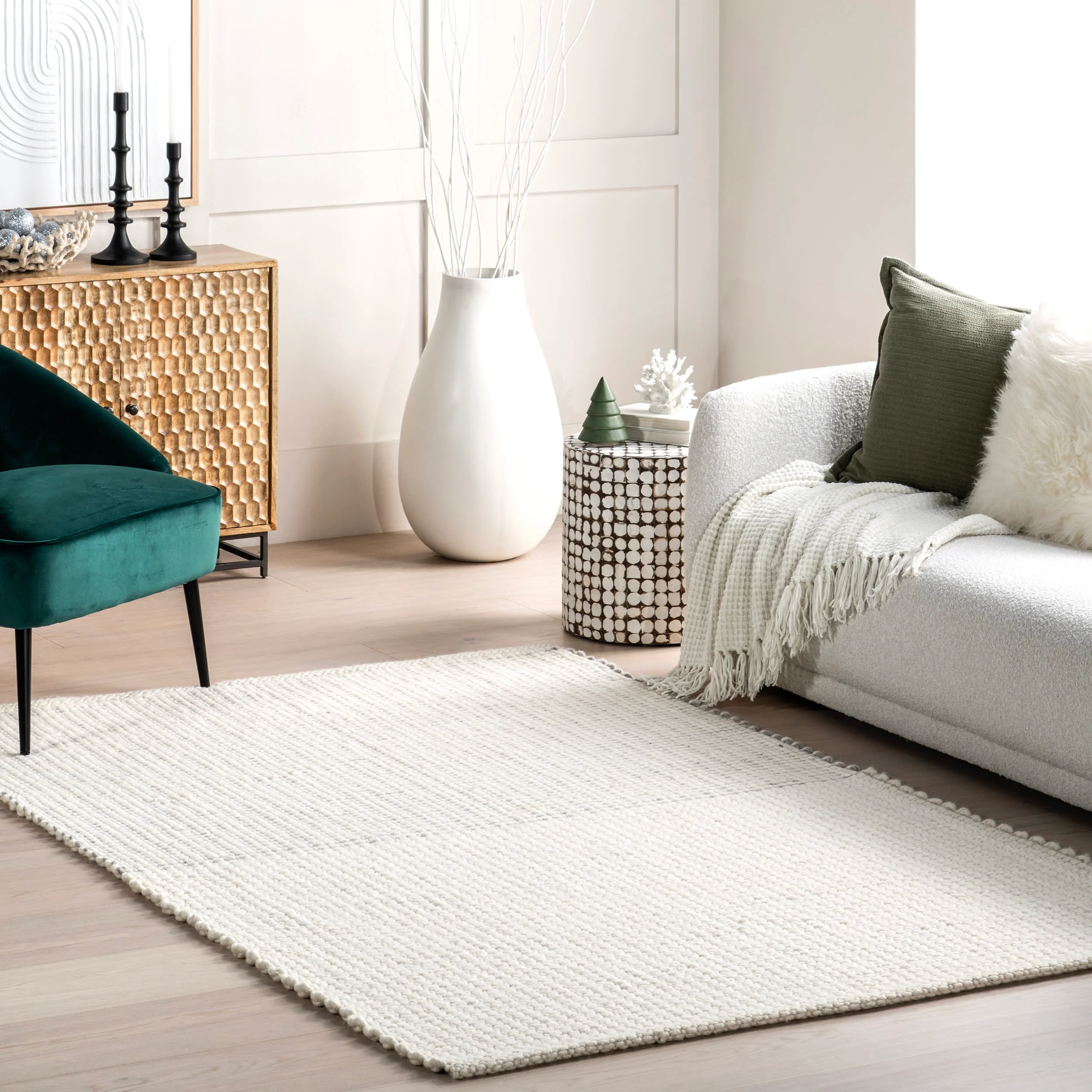 Zya Handwoven Chunky Wool Rug | Ivory - Image 2