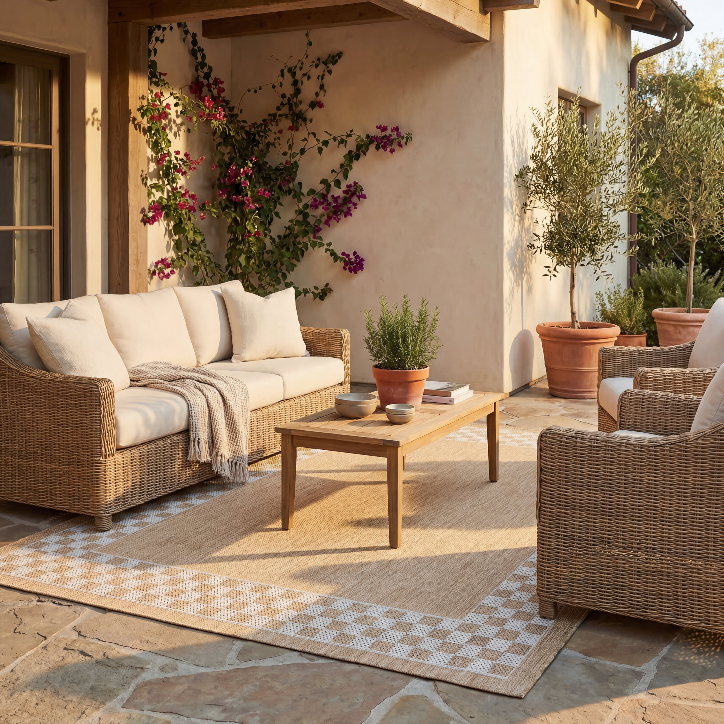 Zyrah Modern Checkered Indoor/Outdoor Rug | Ivory - Image 2
