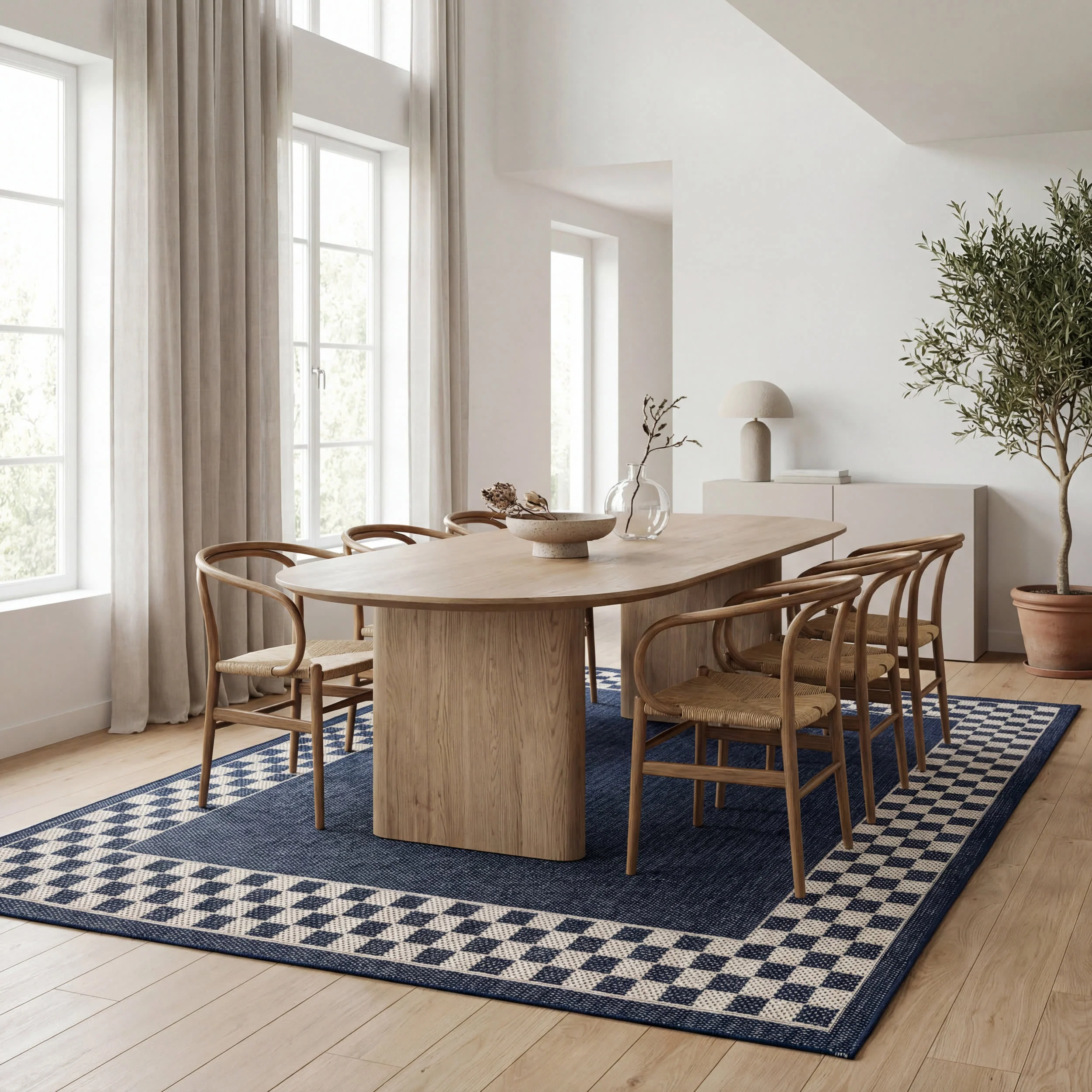 Zyrah Modern Checkered Indoor/Outdoor Rug | Navy - Image 6