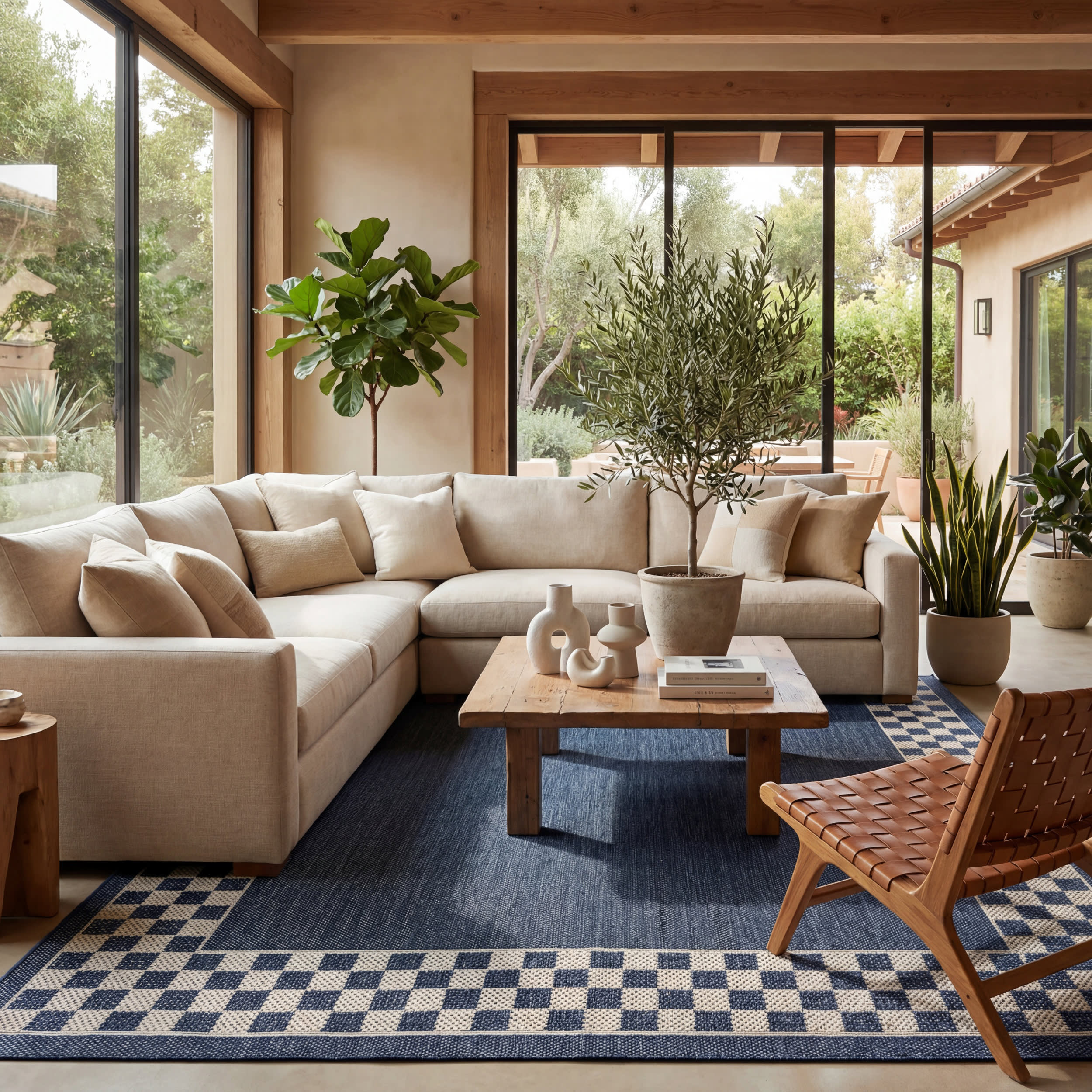 Zyrah Modern Checkered Indoor/Outdoor Rug | Navy - Image 9
